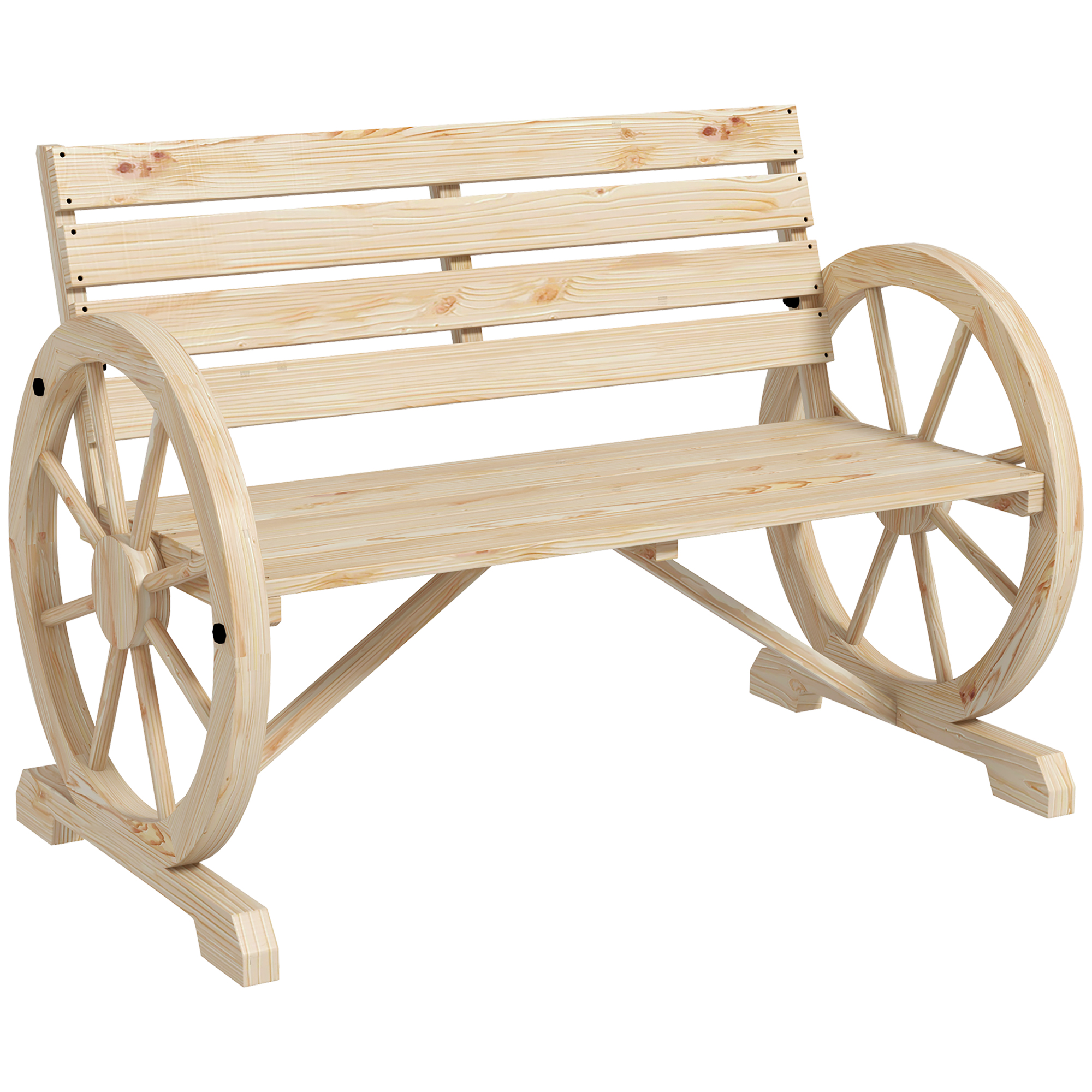 Elvmi Gartenbank 2 Sitzer Mit Rückenlehne Und Armlehnen Wagenrad Design Aus Massivholz Naturholz