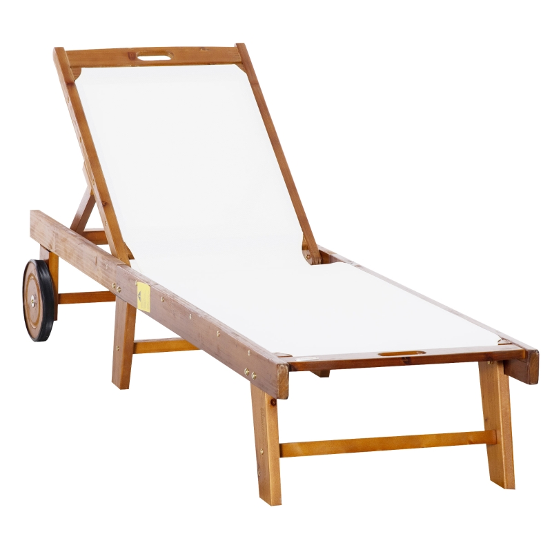 Elvmi Gartenliege 4-fach Verstellbar Mit Verstellbarer Rückenlehne Aus Holz Natur Und Weiß 198 X 55 X 30-88.5 Cm