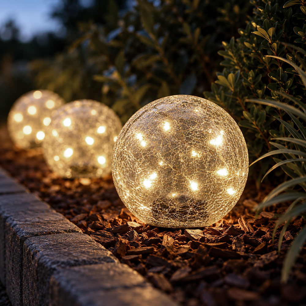 3x Led Außenleuchte Gartenleuchte Bodenleuchte Klar Glas Bruchglasoptik Ip44