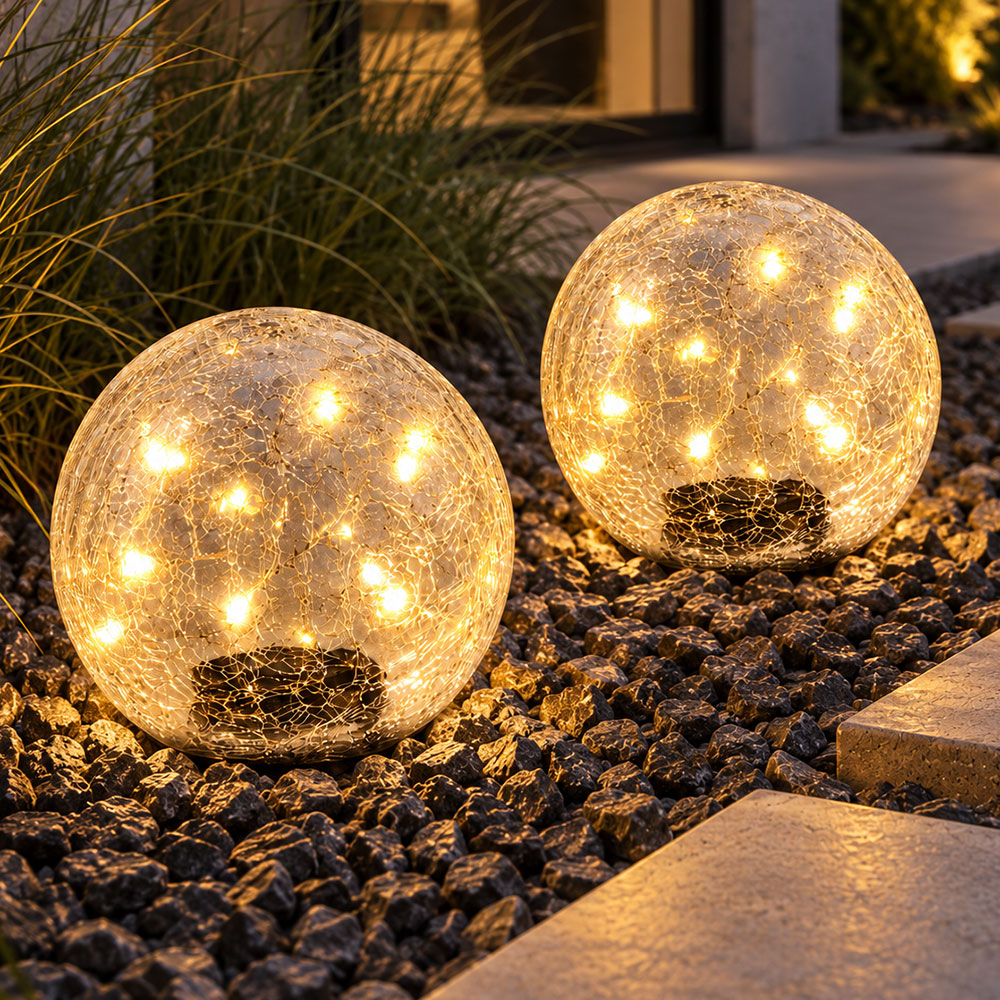 2x Led Solarleuchte Erdspießleuchte Gartenleuchte Dämmerungssensor Klar Glas Ip44