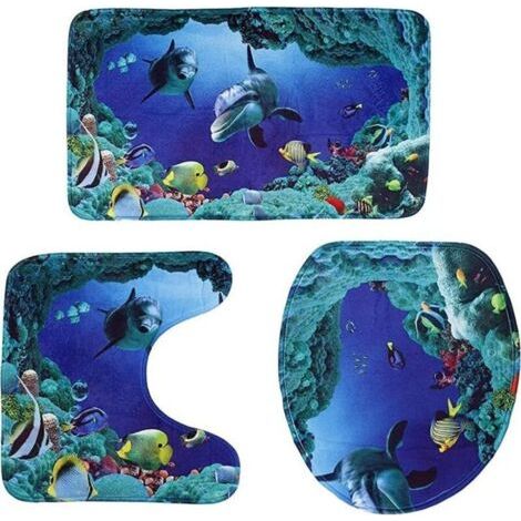 3 Teile/set Océan Style Sous-marin Dolphin Carpe Wc Tapis 3d Dolphin Print Badteppich Set