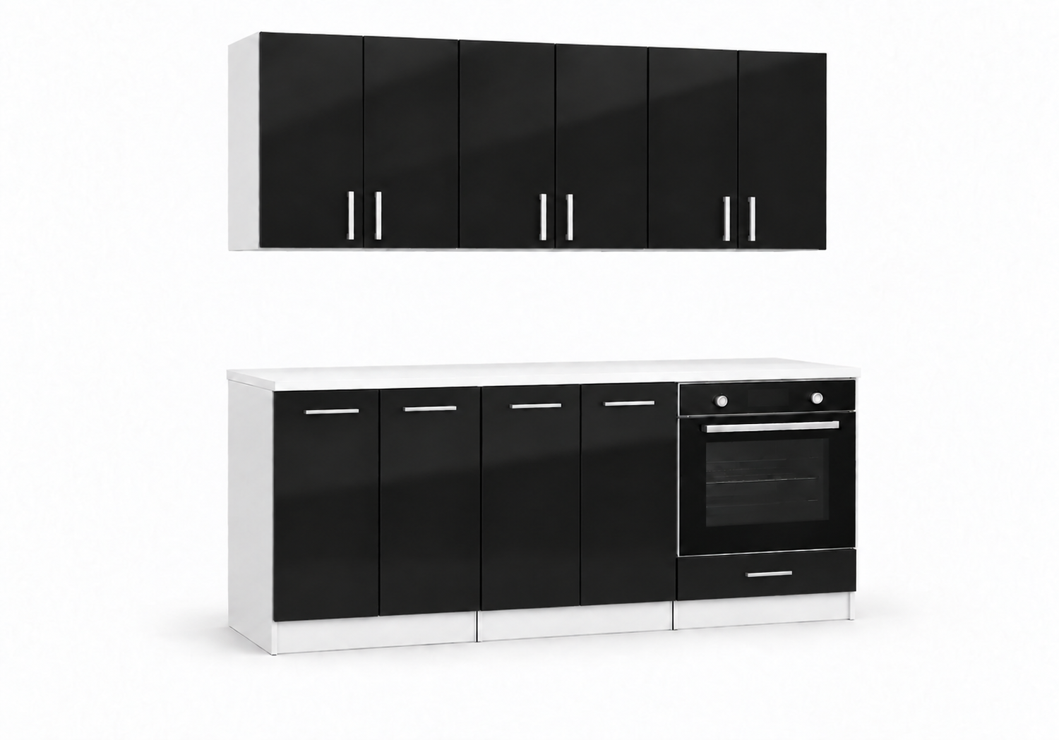 Roe Furniture Zestaw Kuchenny 180 Cm - Czarny Połysk - Z Białym Blatem