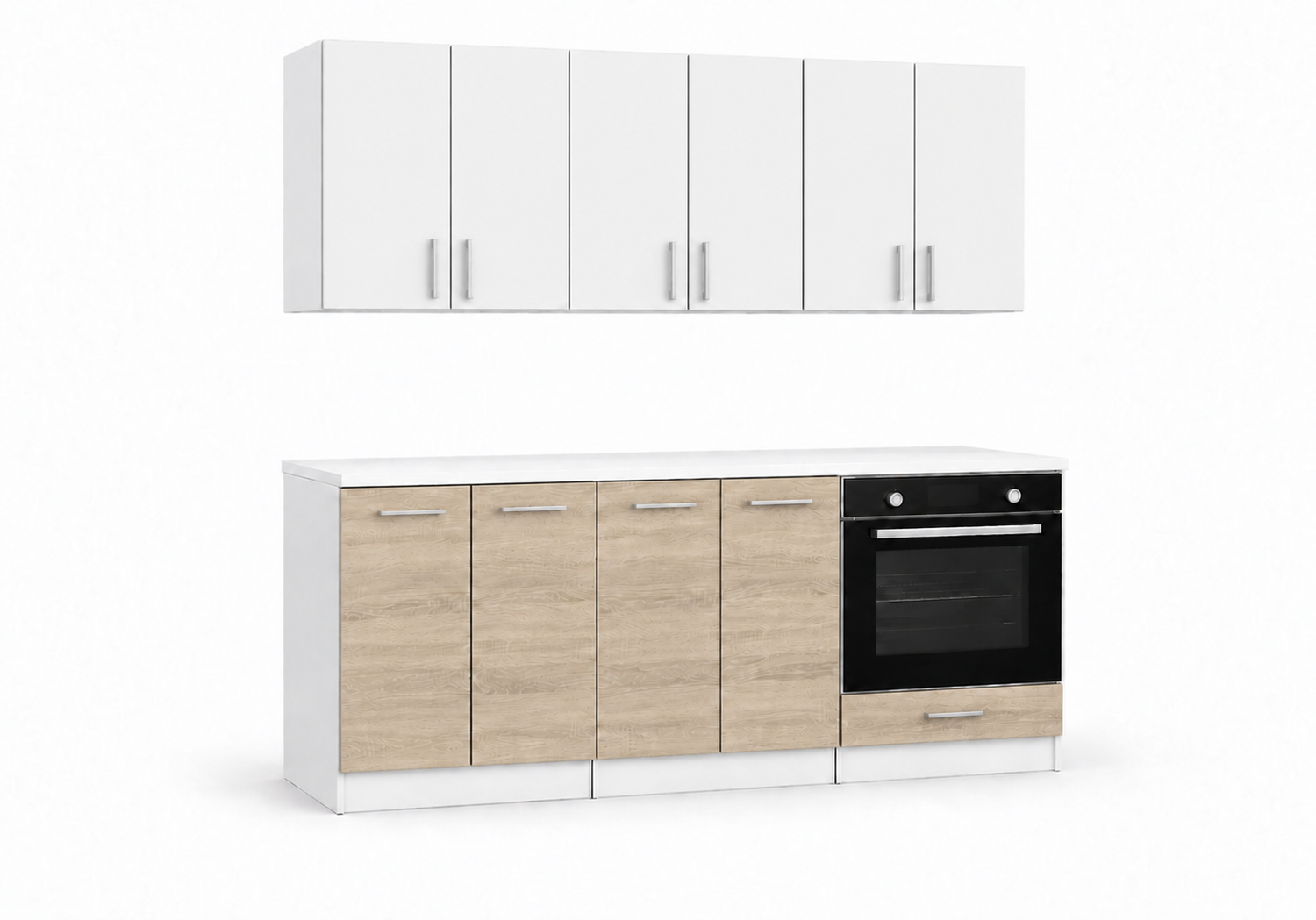 Roe Furniture Zestaw Kuchenny 180 Cm - Sonoma Jasna Dół / Biały Mat Góra - Z Białym Blatem