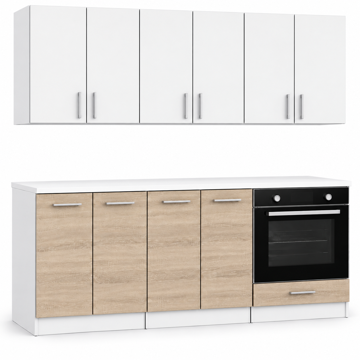 Roe Furniture Zestaw Kuchenny 180 Cm - Sonoma Jasna Dół / Biały Mat Góra