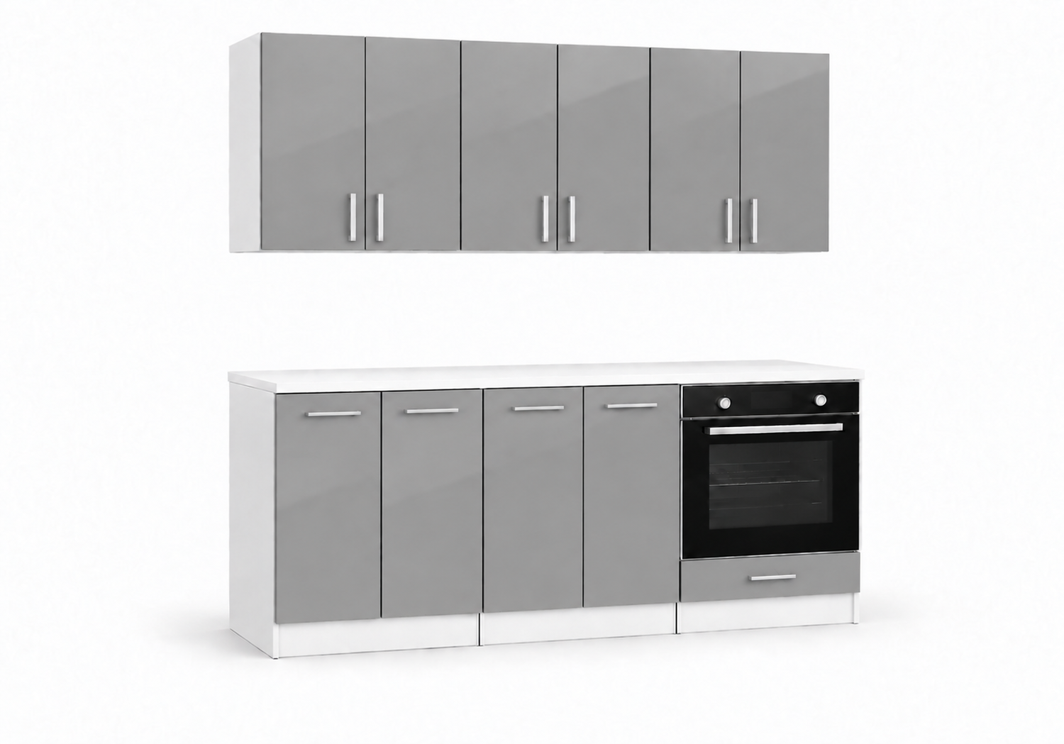 Roe Furniture Zestaw Kuchenny 180 Cm - Szary Połysk - Z Białym Blatem