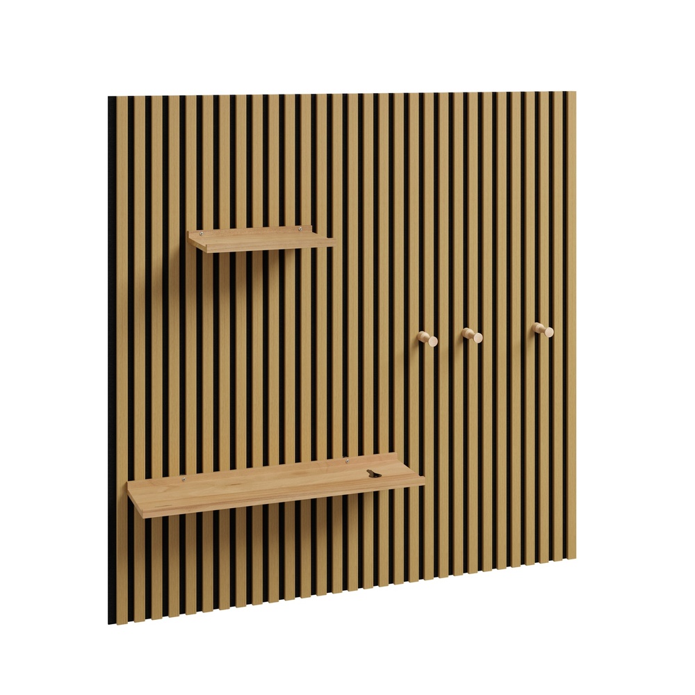 Sobuy Wandregal Holz Mit 2 Regalböden Und 3 Haken Wandboard Mit Akustikfunktion Für Flur Und Eingang Hängeregal Mit Schwarzer Rückwand Für Sportgeräte 120×19×120 Cm Tragkraft 27 Kg Fhk40-n