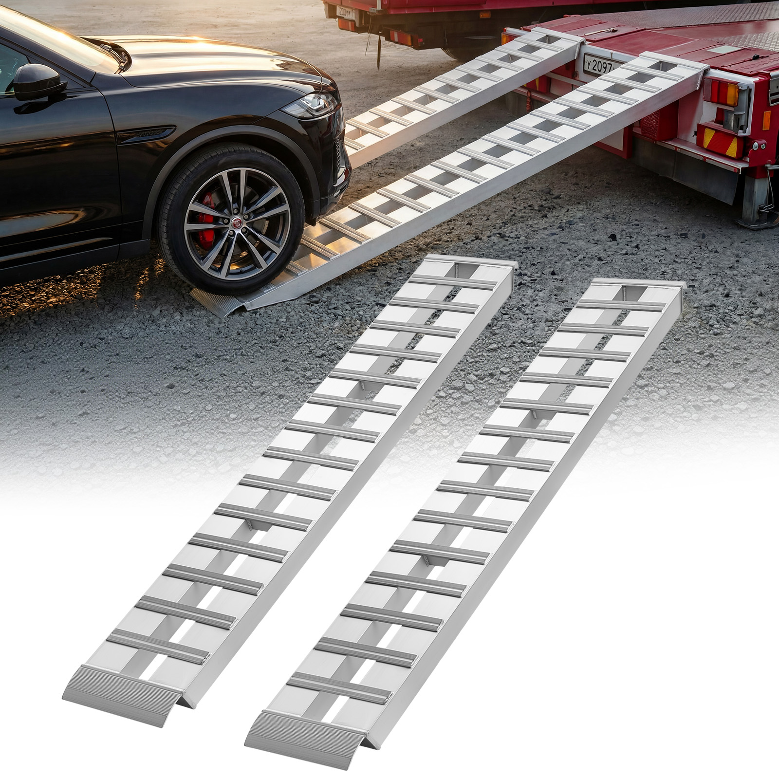 Vevor 2 X Auffahrrampen Anhängerrampen 244 X 38 Cm 4536 Kg Gesamttragkraft, Schwerlast-laderampen Für Pickups Motorräder Rasenmäher Autos Traktoren Anhänger, Verladerampen Für Transport Und Verladung