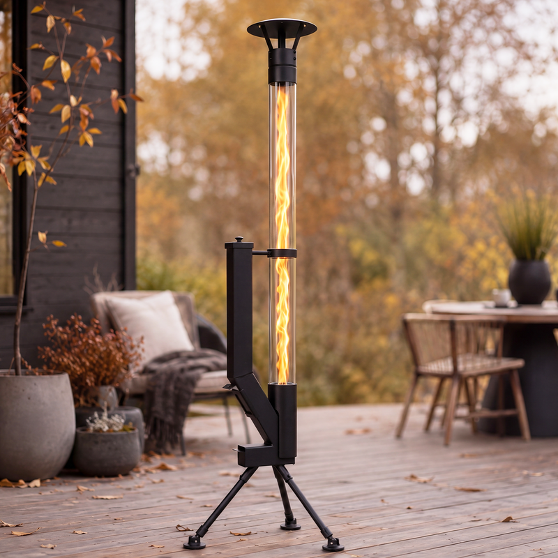 Gbly Außen‑pelletofen 5‑6 kw Ohne Gas Und Strom Stabiler Ständer Borosilikatglas Mobiler Heizer Für Terrasse Und Garten Dekorative Flammenoptik Für Den Außenbereich