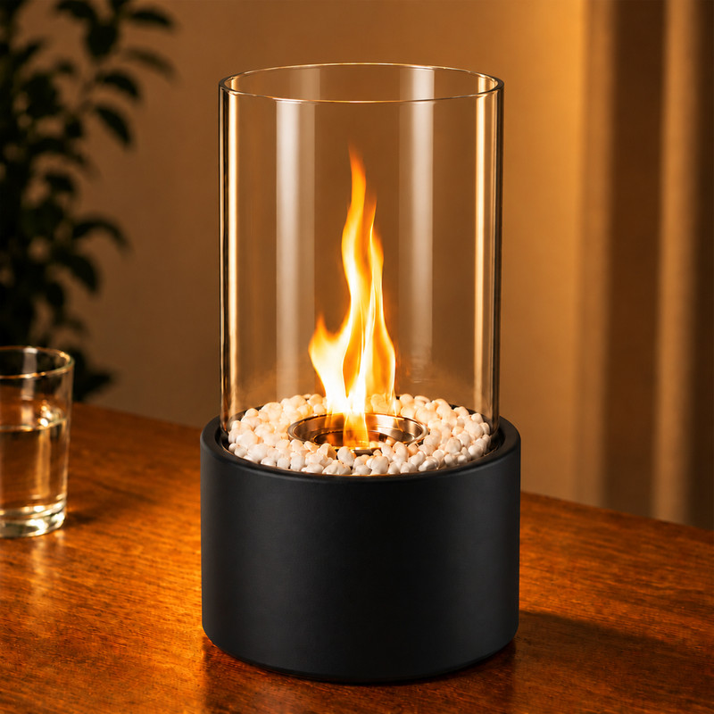 Gbly Tisch‑bioethanol‑kamin Tragbarer Kamin Für Innen‑ Und Außenbereich Mit Hitzebeständigem Glas Und Vollständigem Zubehör