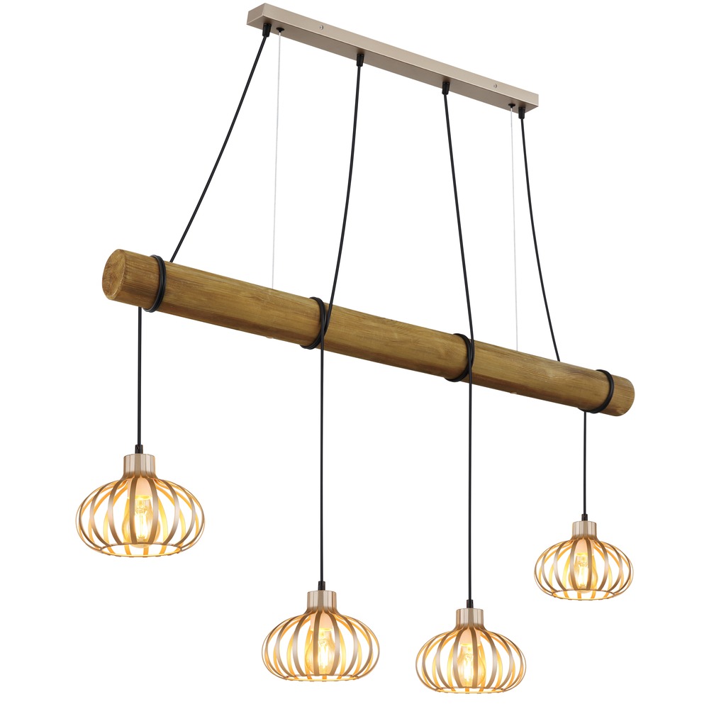 Hängeleuchte Pendelleuchte Wohnzimmerlampe Höhenverstellbar Beige Holz H 150 Cm
