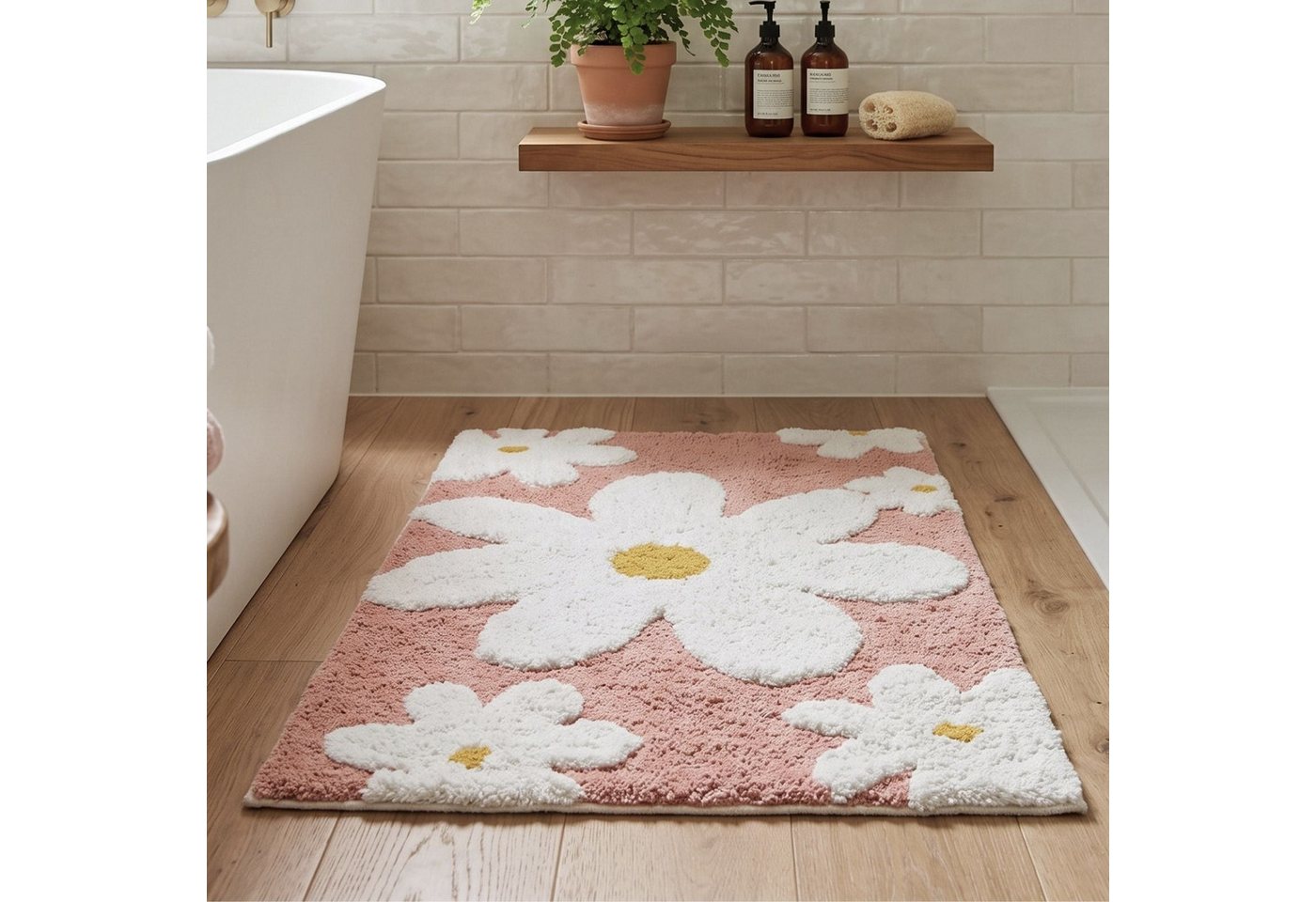 Homescapes Badematte Blumen 50x80 Cm – Badteppich Rosa, 100 % Baumwolle Bild 5
