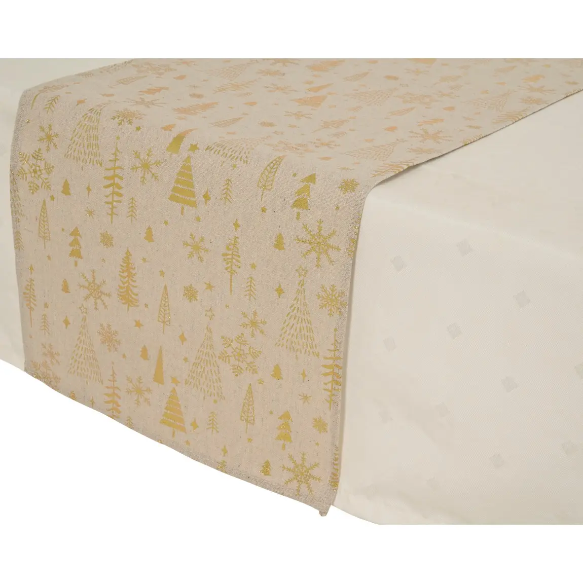 Beiger Tischläufer Mit Weihnachtsmotiven, 150 × 32 Cm
