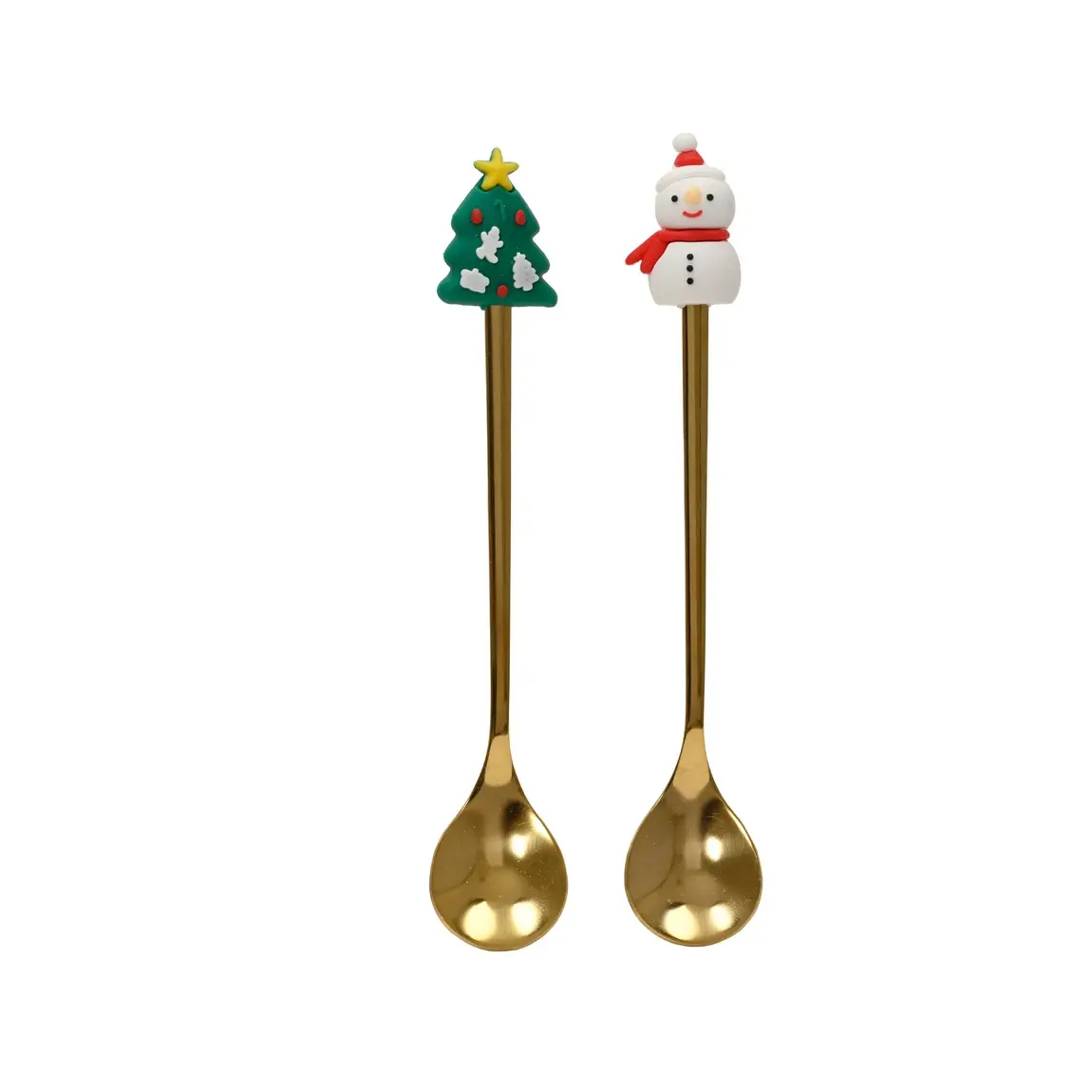 Set Aus 2 Goldenen Weihnachtsbestecken Mit Dekoration