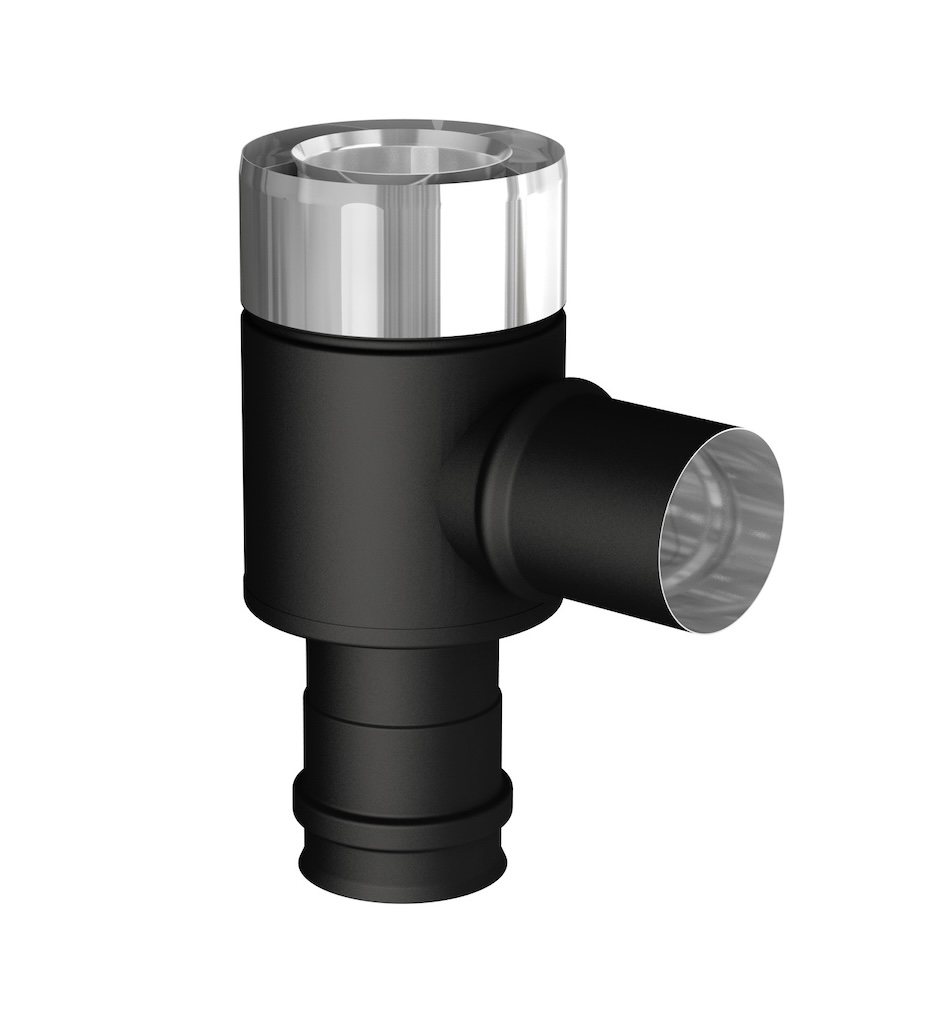 90°-t-stück – Apollo Pellets 2.0 – Schwarz Ø80/130 Mm – Lufteinlass Ø60 Mm – Spf-abgasrohr Ø80 Mm Joncoux