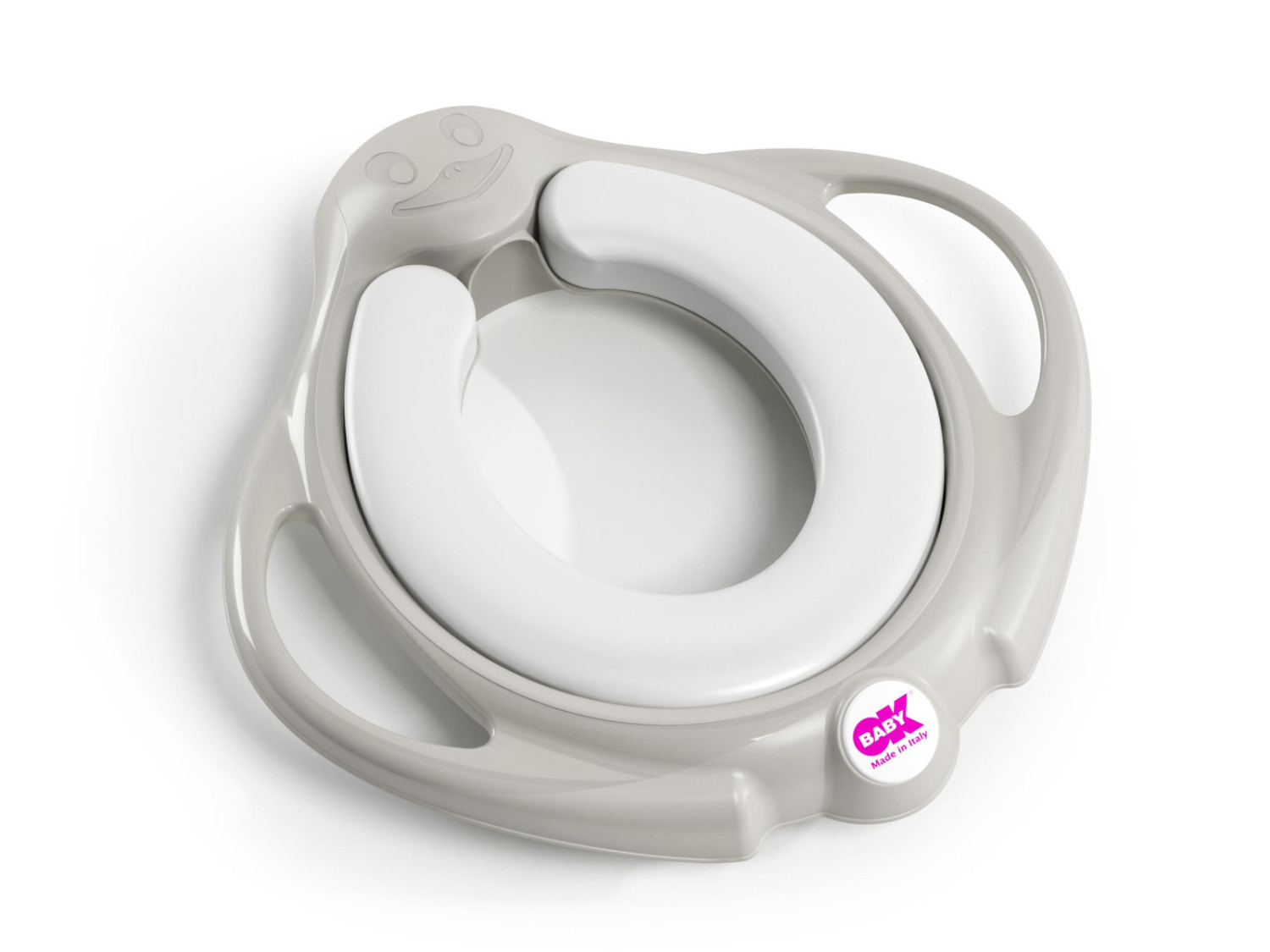 Okbaby Pinguo Soft Toilettensitz Mit Abnehmbarer Gepolsterter Sitzfläche, Griffen Und Anti-rutsch-matten - Grau
