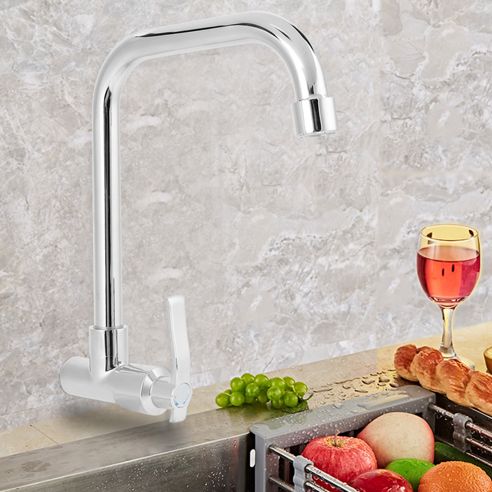Haushalts-küchenwasserhahn G1/2 Zoll, Einteilig, Kaltwasser, Wandmontage (ohne Schlauch)