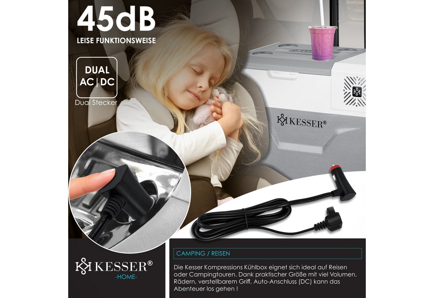 Kesser® Kompressor-kühlbox 30-50l, -20 °c, Mit Rädern - Grau, 50 L