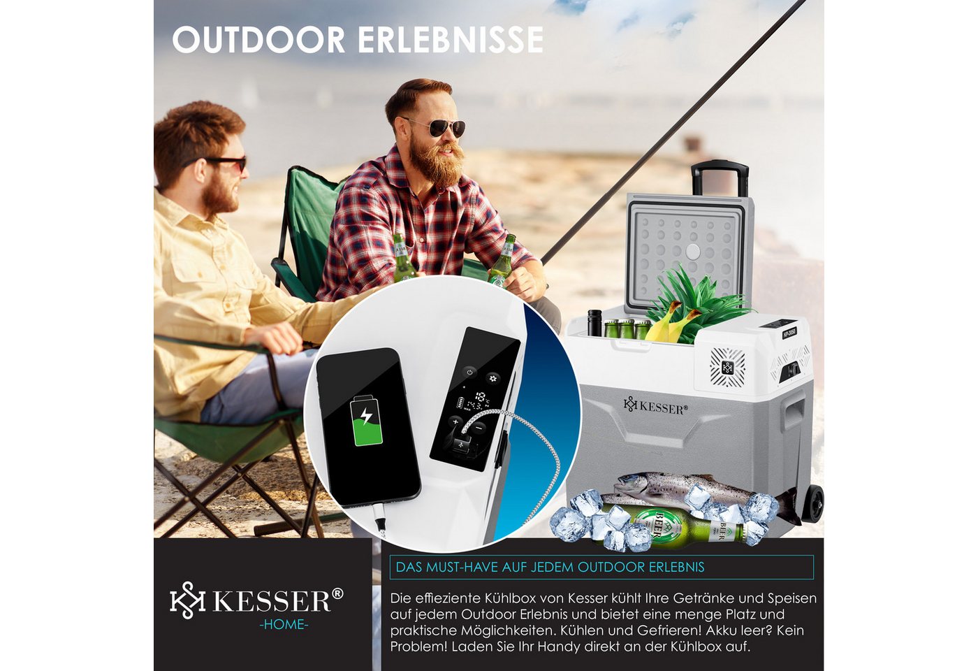 Kesser® Kompressor-kühlbox 30-50l, -20 °c, Mit Rädern - Grau, 50 L Bild 2