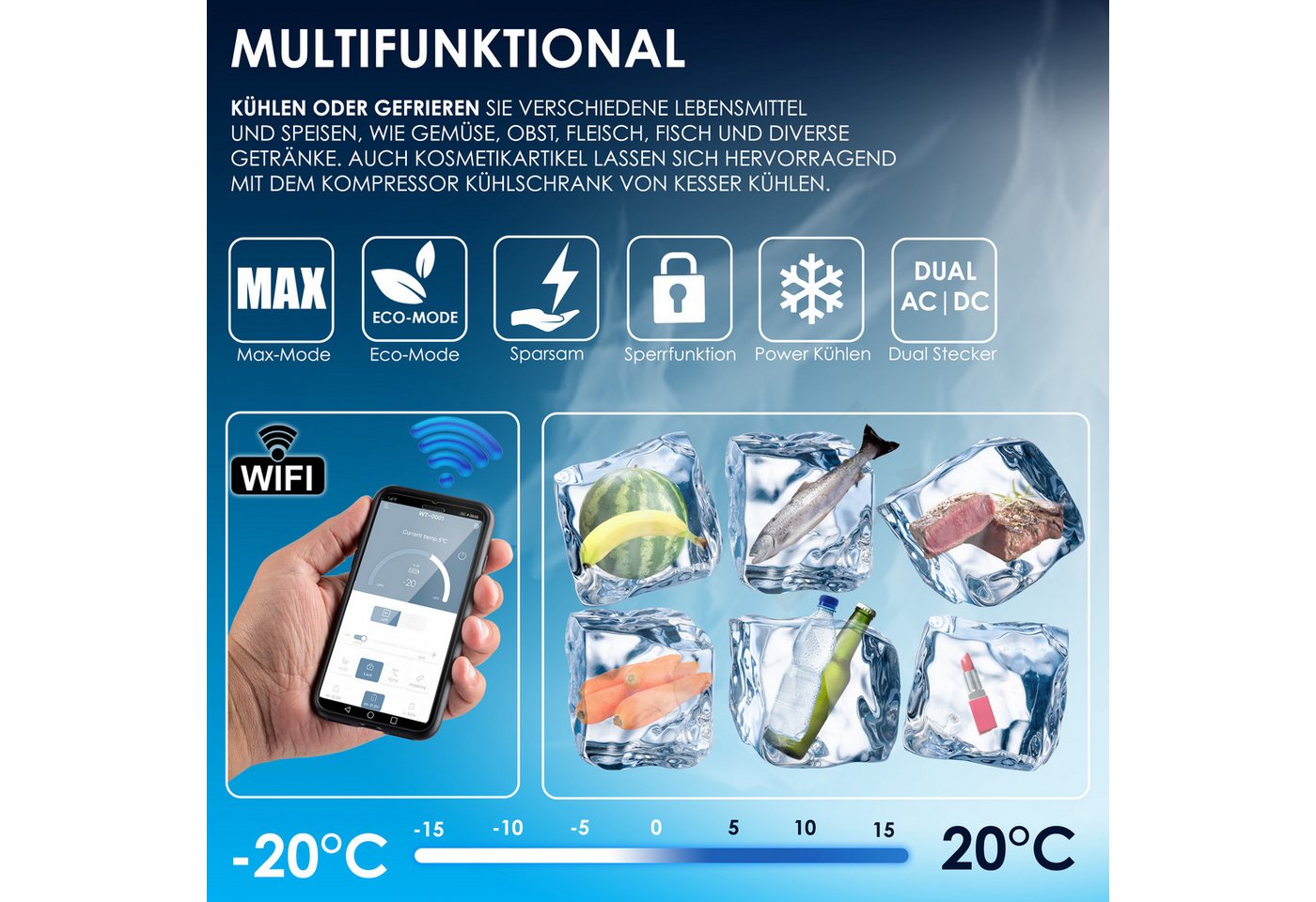 Kesser® Kompressor-kühlbox 30-50l, -20 °c, Mit Rädern - Grau, 50 L Bild 3