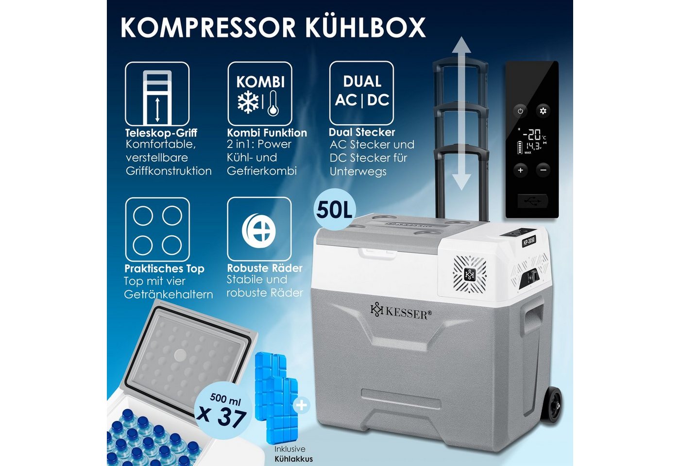 Kesser® Kompressor-kühlbox 30-50l, -20 °c, Mit Rädern - Grau, 50 L Bild 5