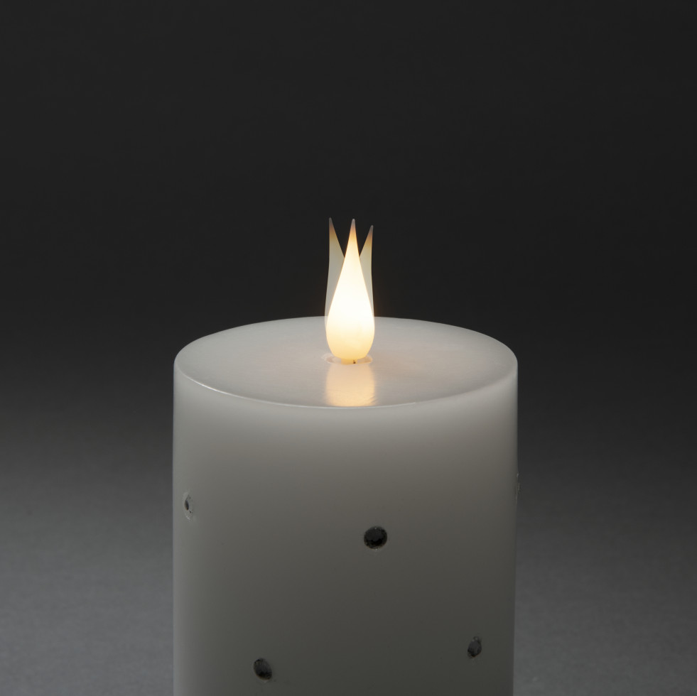 Konstsmide LED Echtwachskerze weiß mit 3D Flamme und Kristallen Bild 3