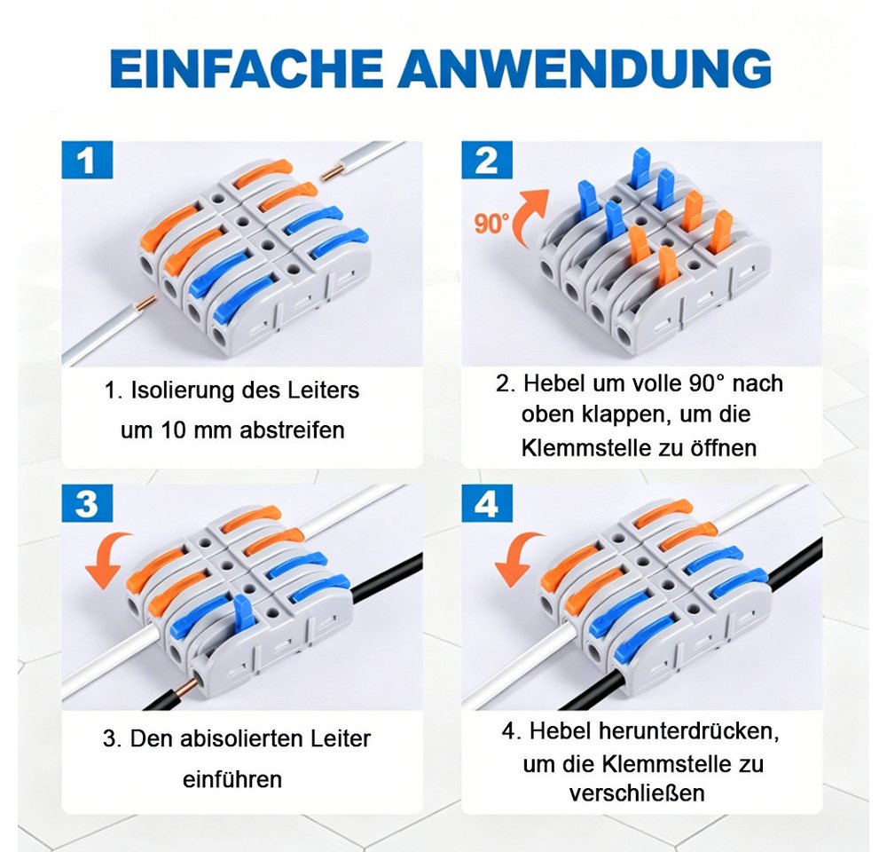 AFKSMILE Verbindungsklemme 60 Stück Hebel-Kabelverbinder,Schnellverbindungs Set, Inline Klemmen, 60-tlg., 28-12 AWG,1 Ein 1 Aus,aus isolierendem PC-Material,wiederverwendbar