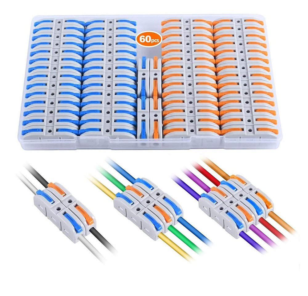 AFKSMILE Verbindungsklemme 60 Stück Hebel-Kabelverbinder,Schnellverbindungs Set, Inline Klemmen, 60-tlg., 28-12 AWG,1 Ein 1 Aus,aus isolierendem PC-Material,wiederverwendbar Bild 3