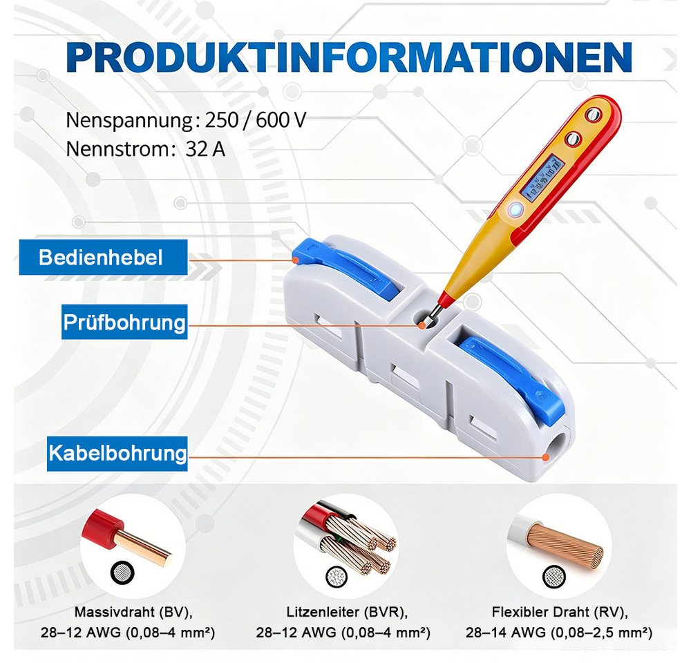 AFKSMILE Verbindungsklemme 60 Stück Hebel-Kabelverbinder,Schnellverbindungs Set, Inline Klemmen, 60-tlg., 28-12 AWG,1 Ein 1 Aus,aus isolierendem PC-Material,wiederverwendbar Bild 4