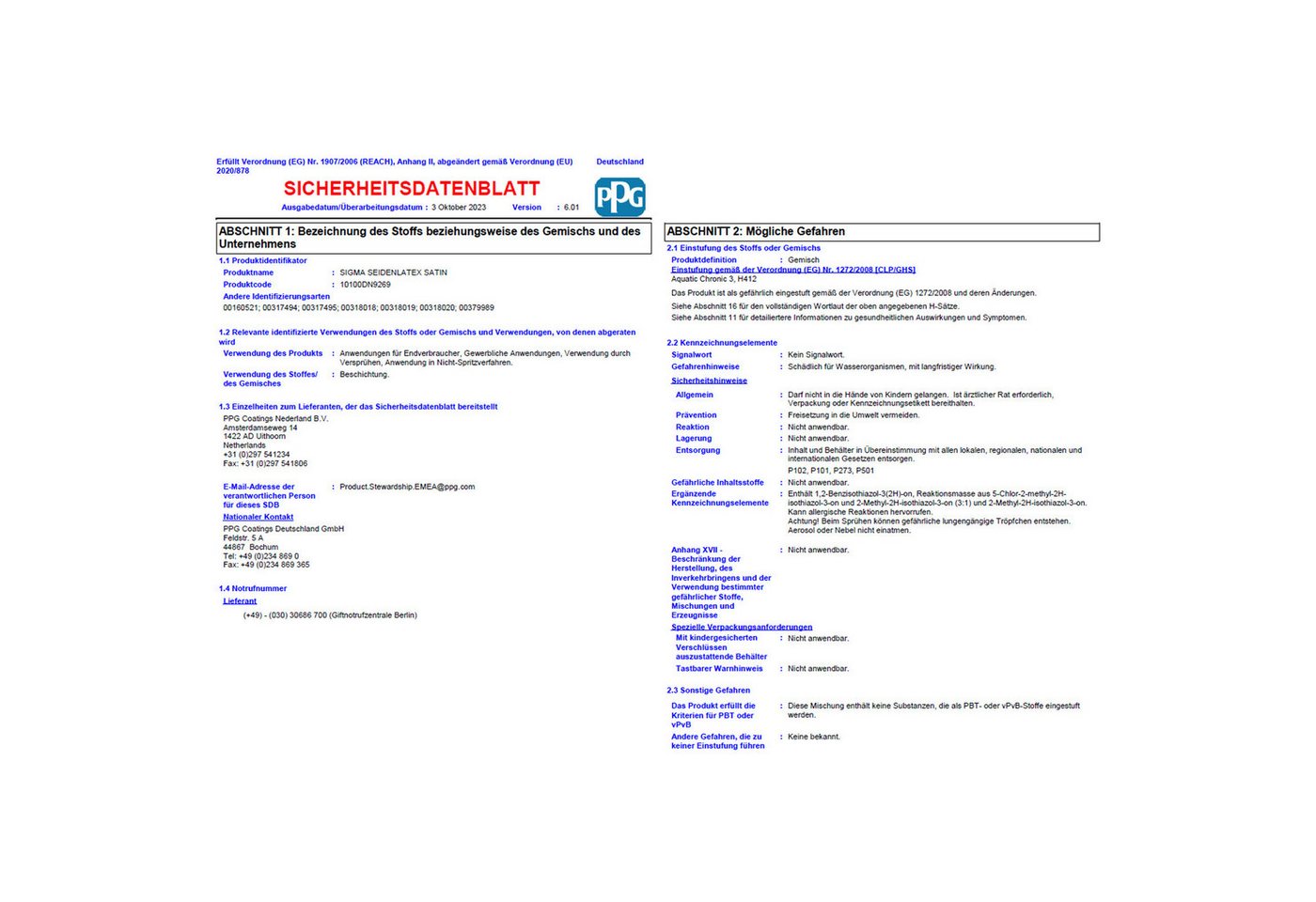 SIGMA Coatings Latexfarbe Seidenlatex Satin 12,5 LTR