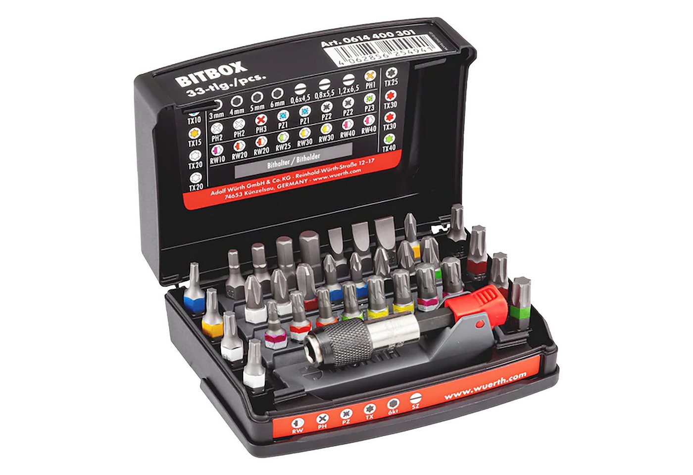Würth Bohrer- und Bitset Würth Bit-Sortiment 1/4 Zoll mit Gürtelclip 33-tlg. 0614400301 Orsy, 33-St. Bild 2