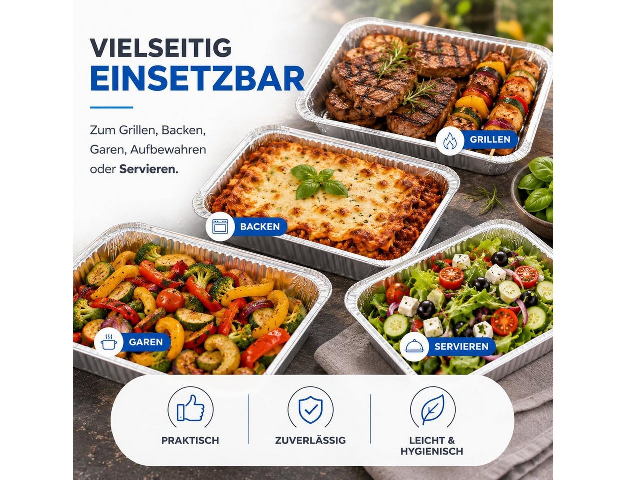 TK Gruppe Tropfschale 20 Aluminiumschalen für den Grill in drei Größen, für für Elektro- und Gasgrills, (20er Set), Bis zu 600°C erhitzbar