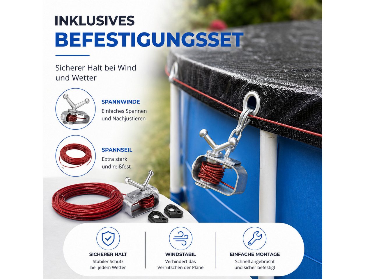 TK Gruppe Poolüberdachung Runde schwarze Poolplane aus beschichtetem PE-Gewebe, 200 g/m² Bild 5