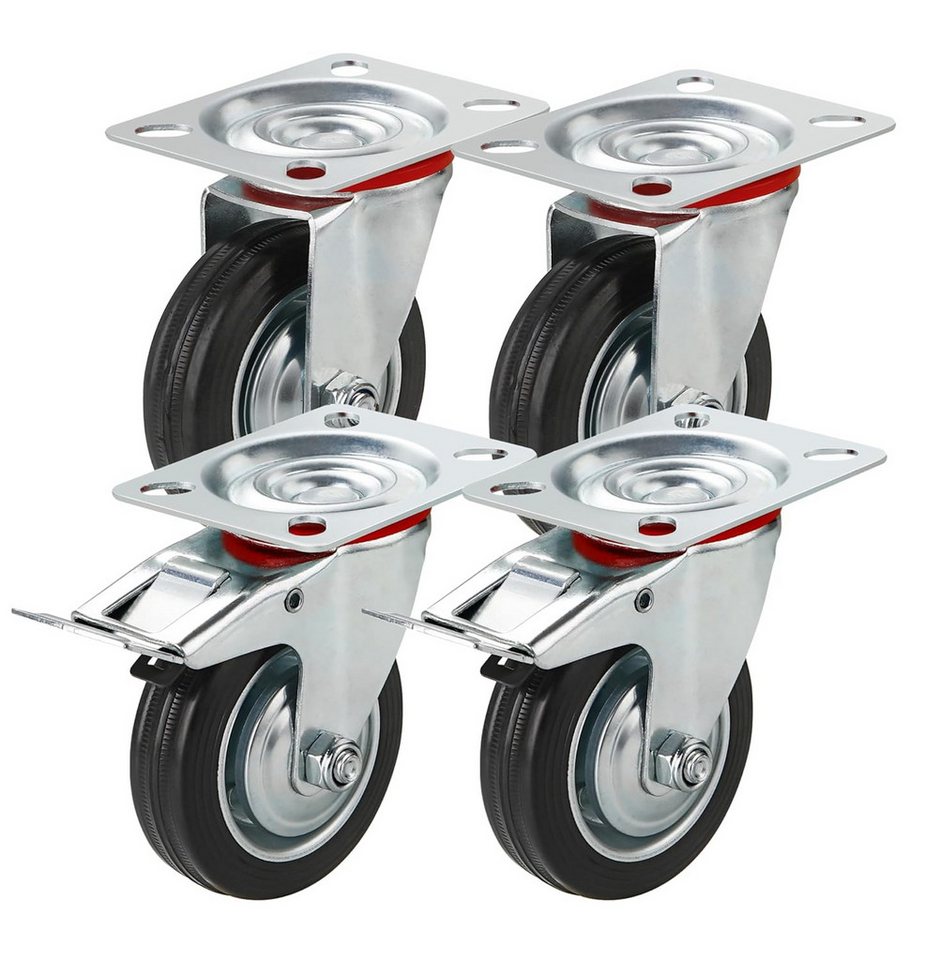 Praktikraft Schwerlastrolle 4 Lenkrollen, davon 2 mit Bremse, Ø 5, 7,5 oder 10 cm, (4er Set)