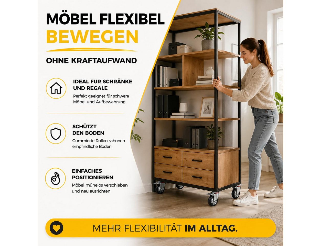 Praktikraft Schwerlastrolle 4 Lenkrollen, davon 2 mit Bremse, Ø 5, 7,5 oder 10 cm, (4er Set) Bild 2