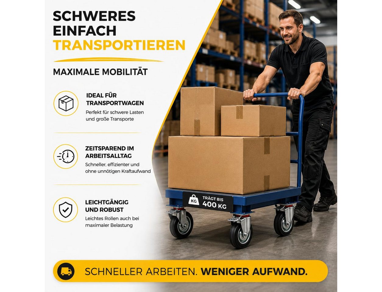 Praktikraft Schwerlastrolle 4 Lenkrollen, davon 2 mit Bremse, Ø 5, 7,5 oder 10 cm, (4er Set) Bild 3