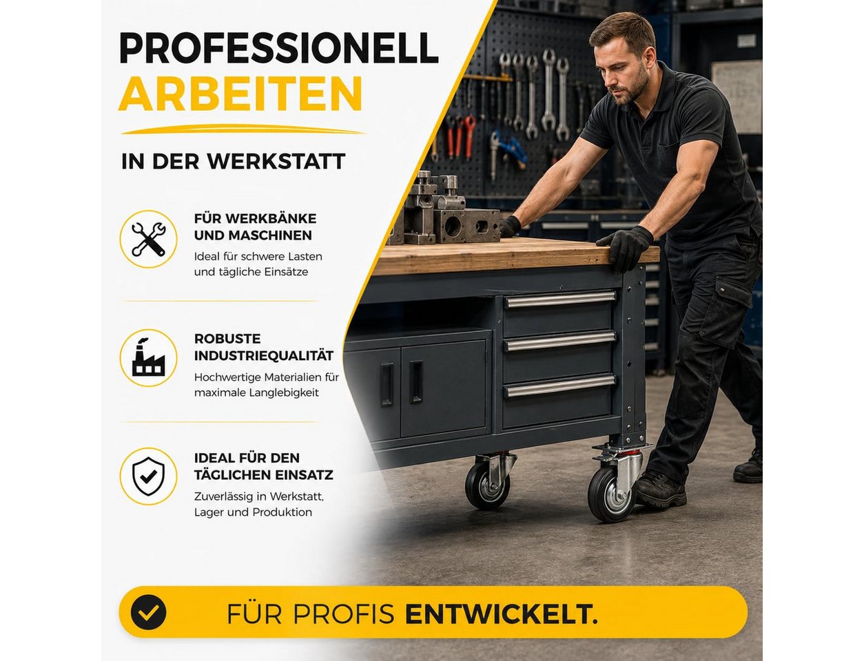 Praktikraft Schwerlastrolle 4 Lenkrollen, davon 2 mit Bremse, Ø 5, 7,5 oder 10 cm, (4er Set) Bild 5