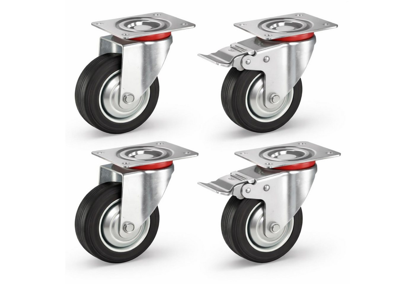 TK Gruppe Schwerlastrolle 4 Lenkrollen, davon 2 mit Bremse, Ø 5, 7,5 oder 10 cm, (4er Set), 4 Stück, zwei davon mit Bremsen