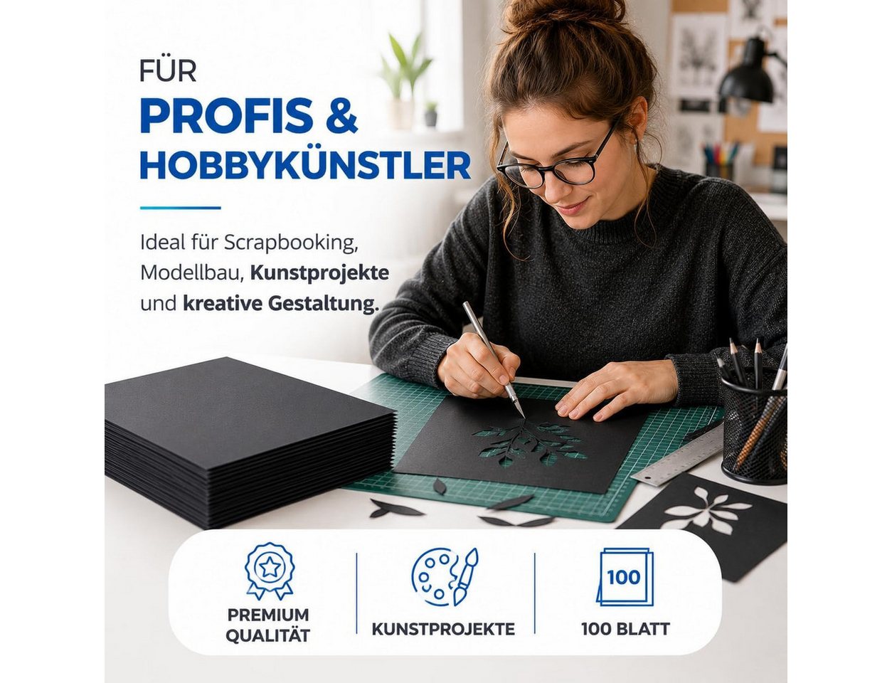 TK Gruppe Bastelkartonpapier 100 Blatt Tonkarton DIN A4, 220 g/m², schwarz oder weiß