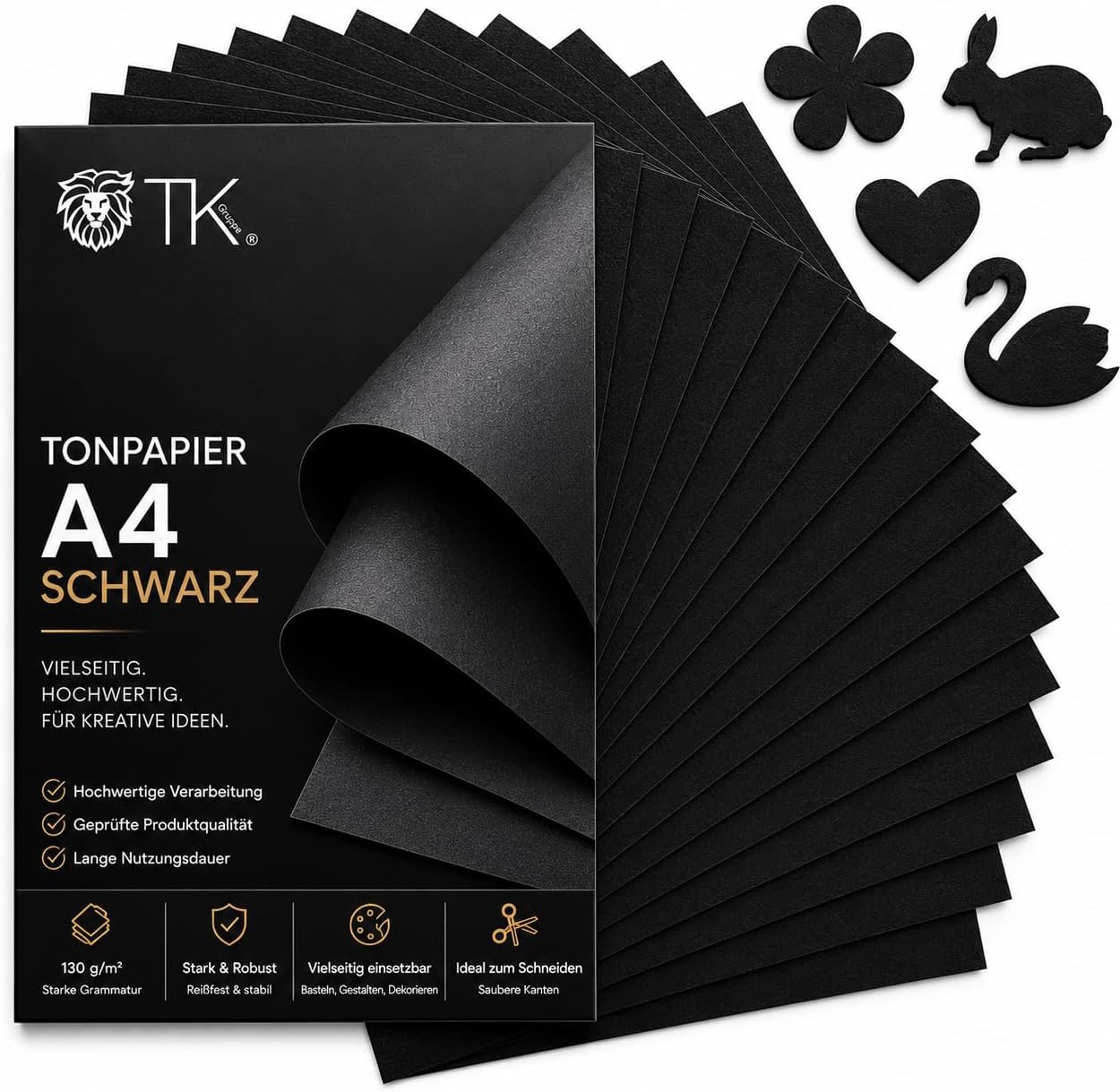 TK Gruppe Bastelkartonpapier 100 Blatt Tonkarton DIN A4, 220 g/m², schwarz oder weiß Bild 2