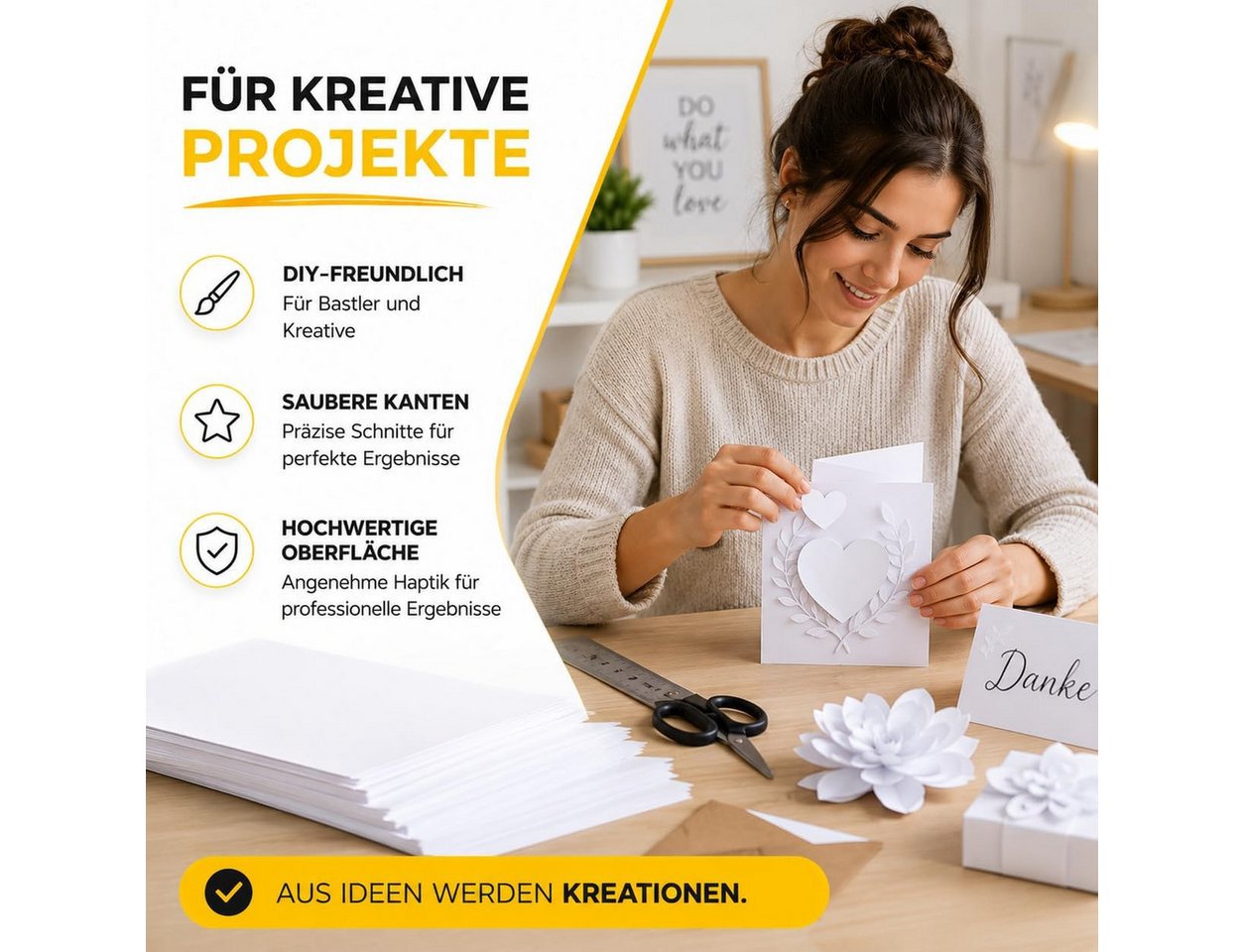 DIYtastic Bastelkartonpapier 100 Blatt Tonkarton DIN A4, 220 g/m², schwarz oder weiß