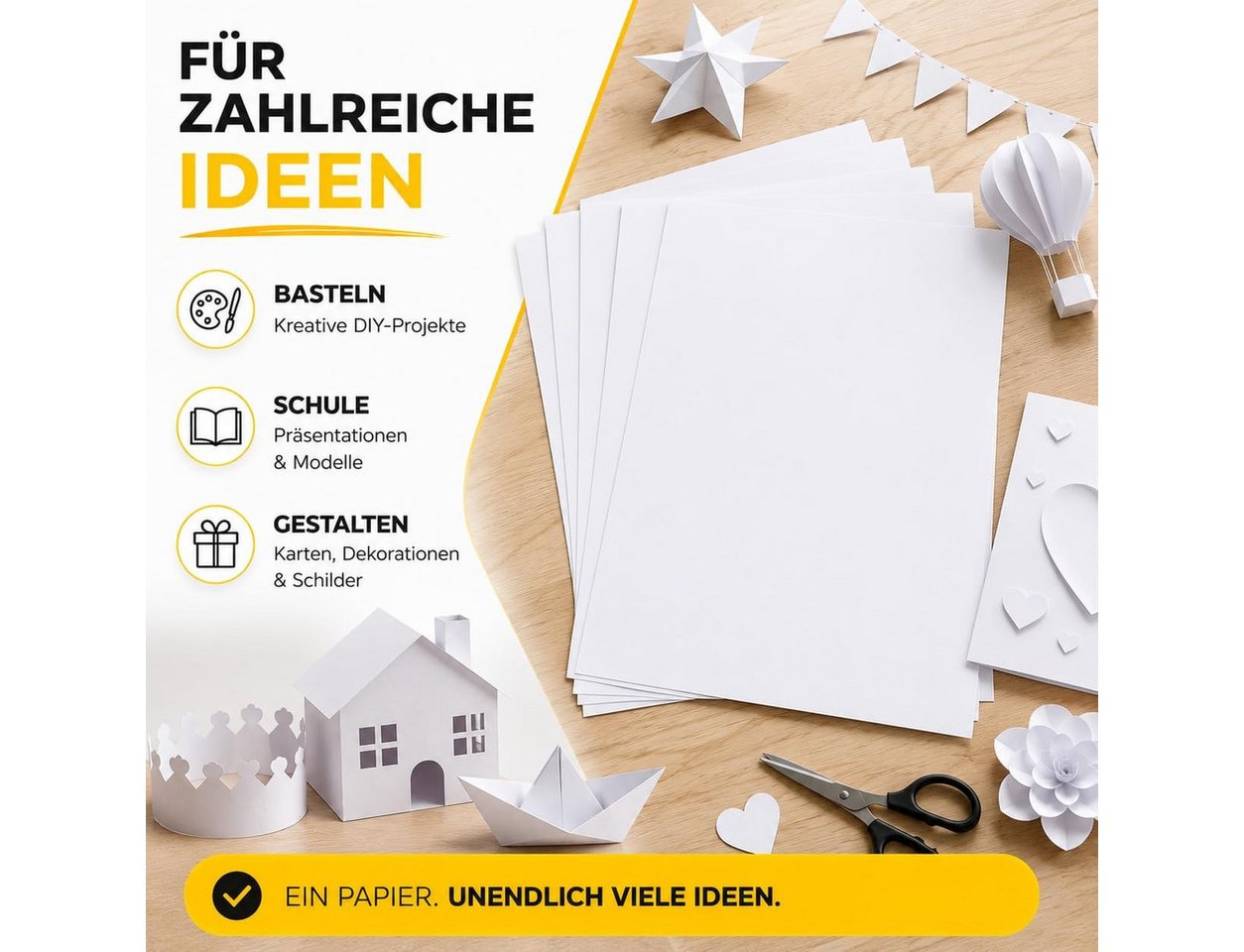 DIYtastic Bastelkartonpapier 100 Blatt Tonkarton DIN A4, 220 g/m², schwarz oder weiß Bild 2