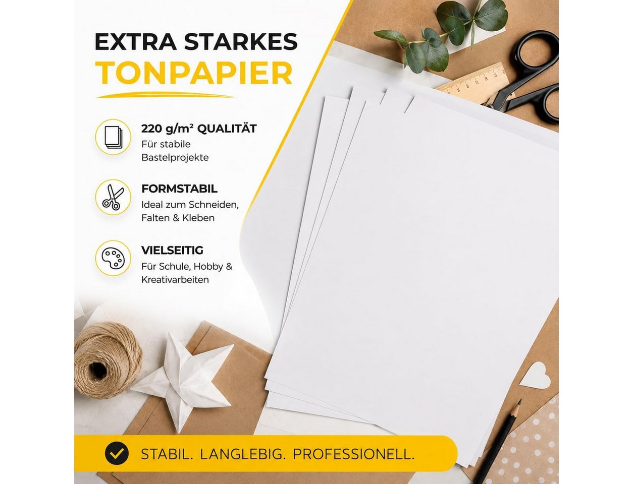 DIYtastic Bastelkartonpapier 100 Blatt Tonkarton DIN A4, 220 g/m², schwarz oder weiß Bild 3