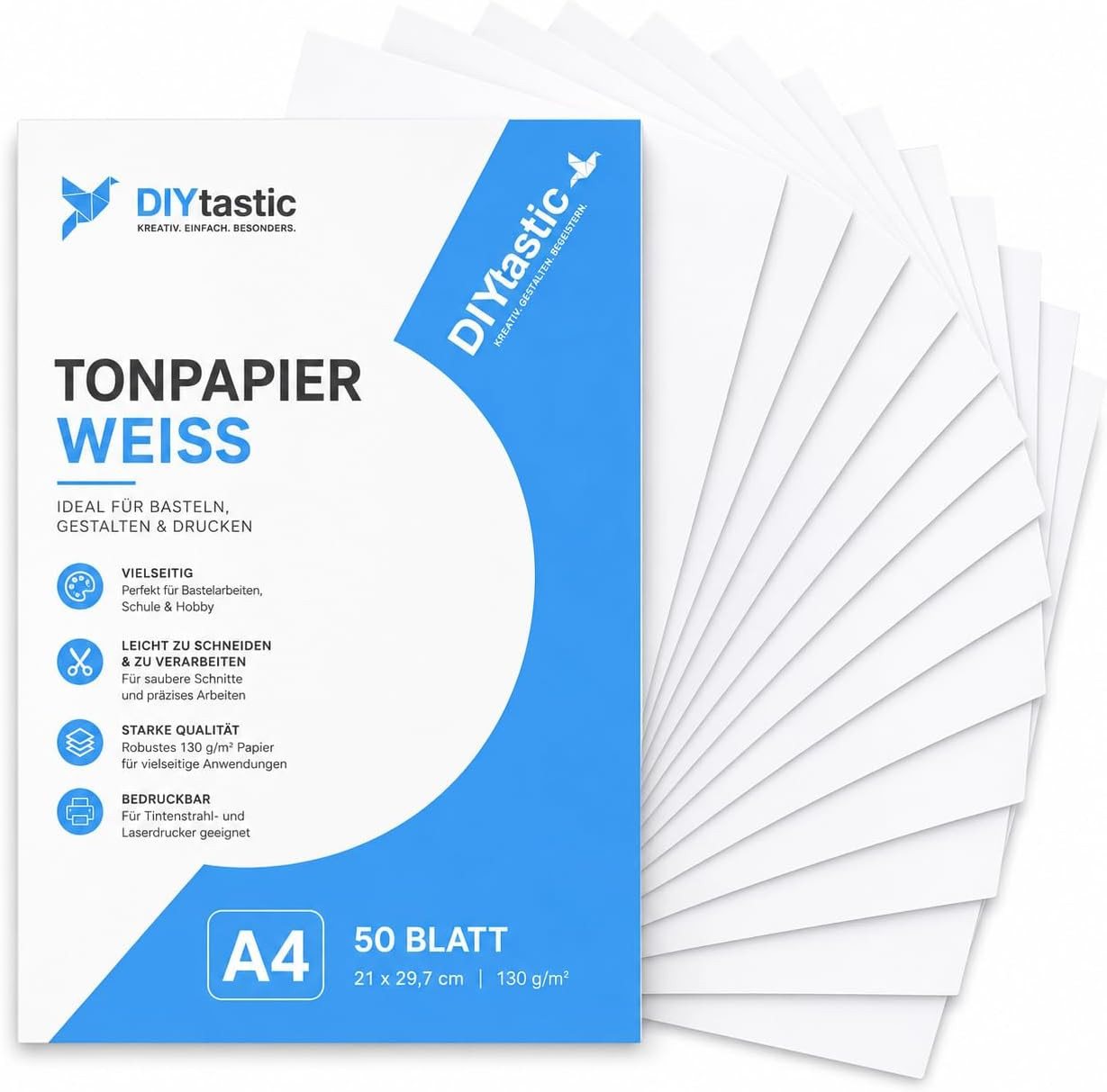 DIYtastic Bastelkartonpapier 100 Blatt Tonkarton DIN A4, 220 g/m², schwarz oder weiß Bild 4