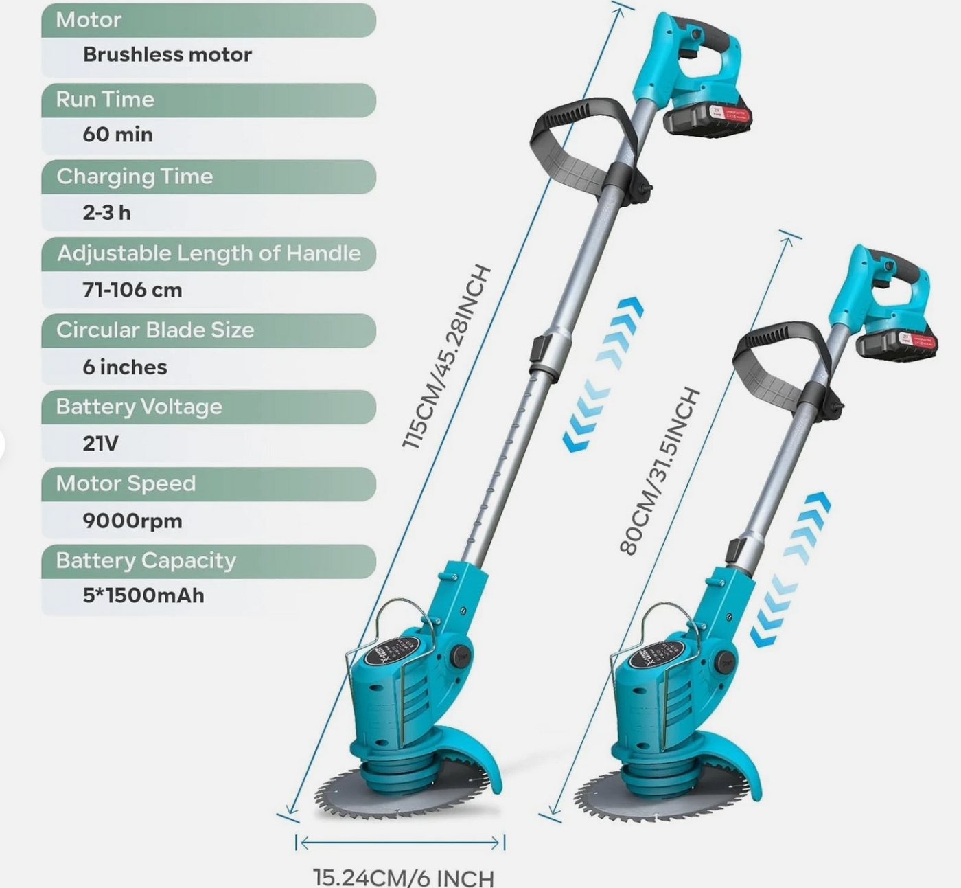 TSE Akku-Rasentrimmer X-COTEC 21V Akku Rasentrimmer 4in1 800W 2 Akkus 90° Teleskop 4 Klingen, 4-in-1 Funktion, 2 Akkus, 4 Klingentypen, 9000 U/min, 90° Schwenkkopf