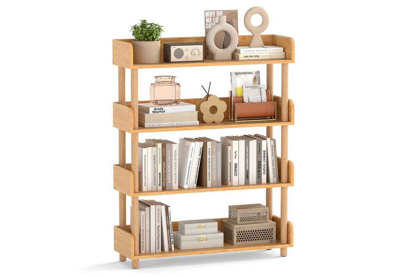 COSTWAY Bücherregal, Holz Standregal, Eckregal mit 4 offene Ebene Bild 2
