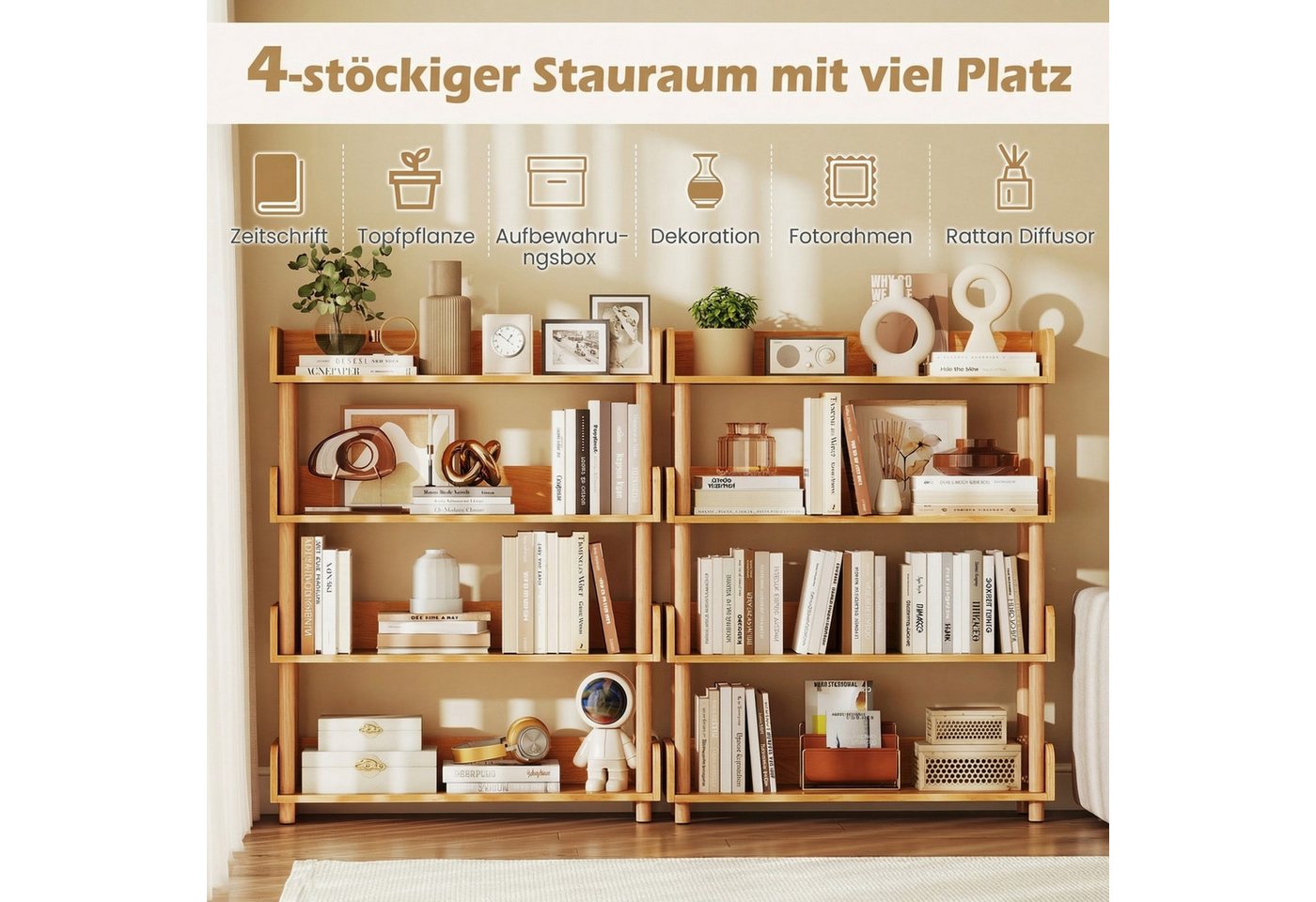 COSTWAY Bücherregal, Holz Standregal, Eckregal mit 4 offene Ebene Bild 3