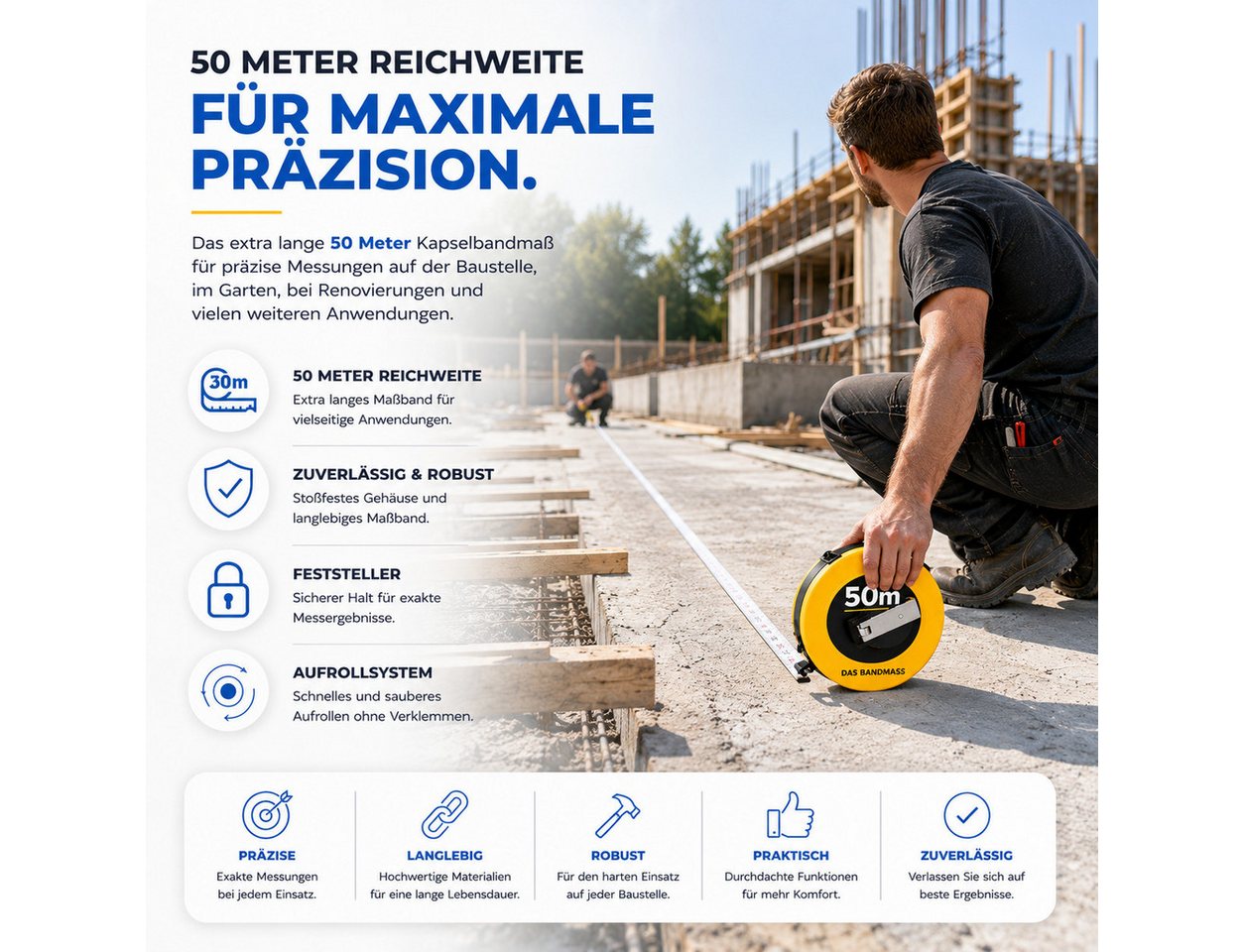 TK Gruppe Maßband Rollmaßband in 7,5 m, 10 m, 30 m oder 50 m Länge