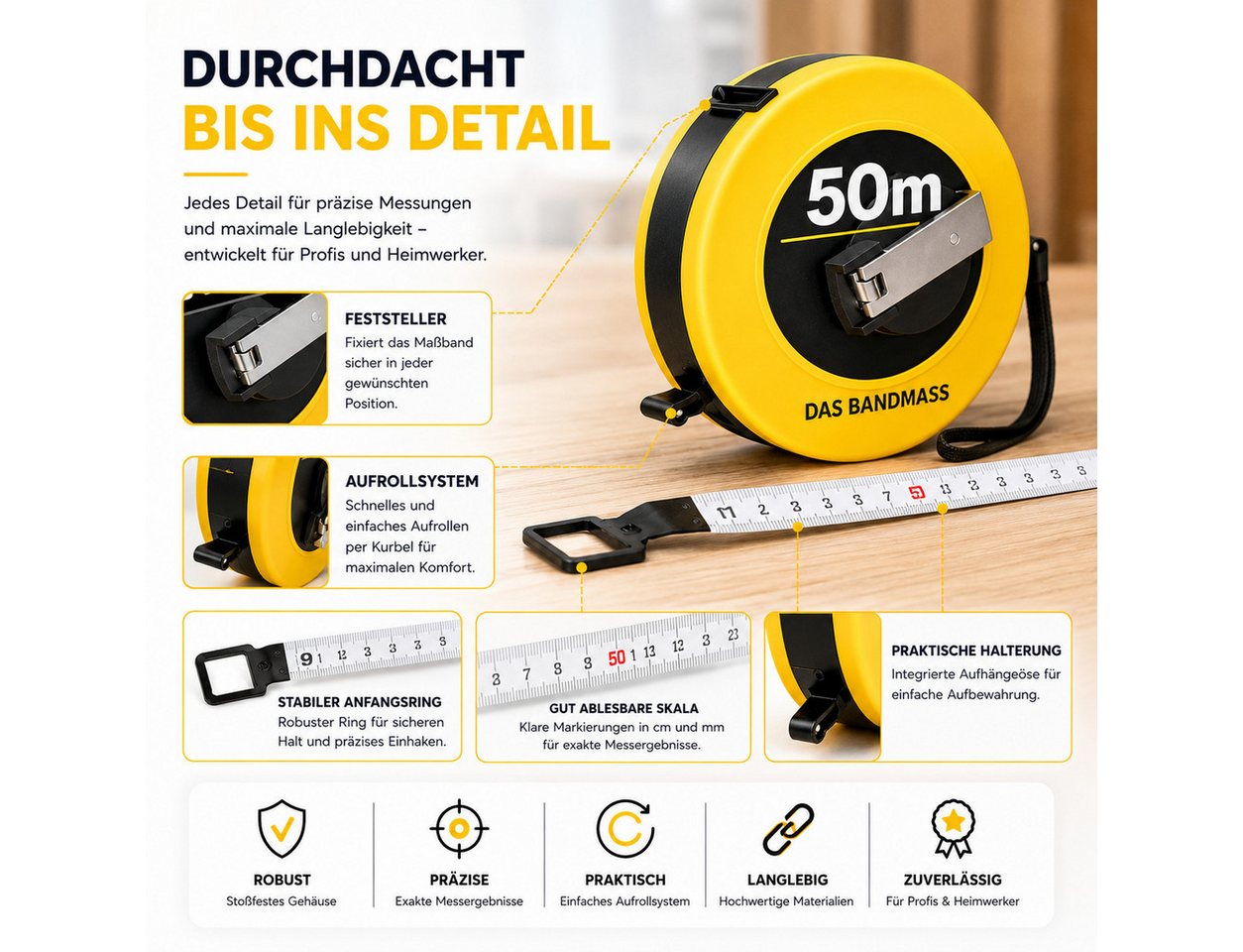 TK Gruppe Maßband Rollmaßband in 7,5 m, 10 m, 30 m oder 50 m Länge Bild 2