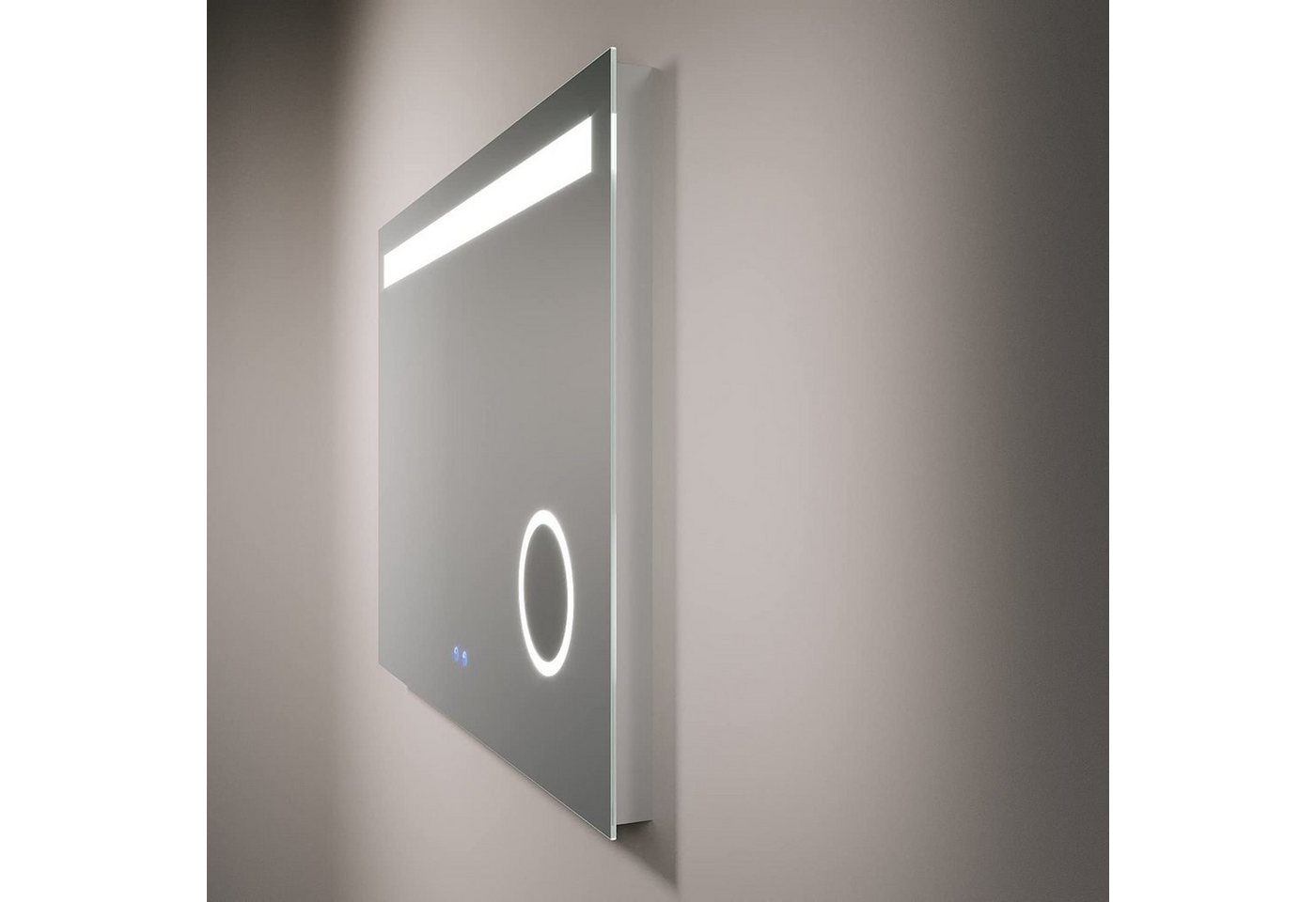 AQUABATOS Badspiegel Badspiegel mit Beleuchtung Badezimmerspiegel 100x70 cm (Wandspiegel LED Spiegel mit Licht Kaltweiß 6400K Neutralweiß 4500K Warmweiß 3000K Kosmetikspiegel Rasierspiegel 3 Fach Vergrösserung, hochwertiger Aluminiumrahmen, Touch-Schalter, Memory-Funktion), Dimmbar, Beschlagfrei, 3 Lichtfarben, IP44, Energiesparend Bild 2