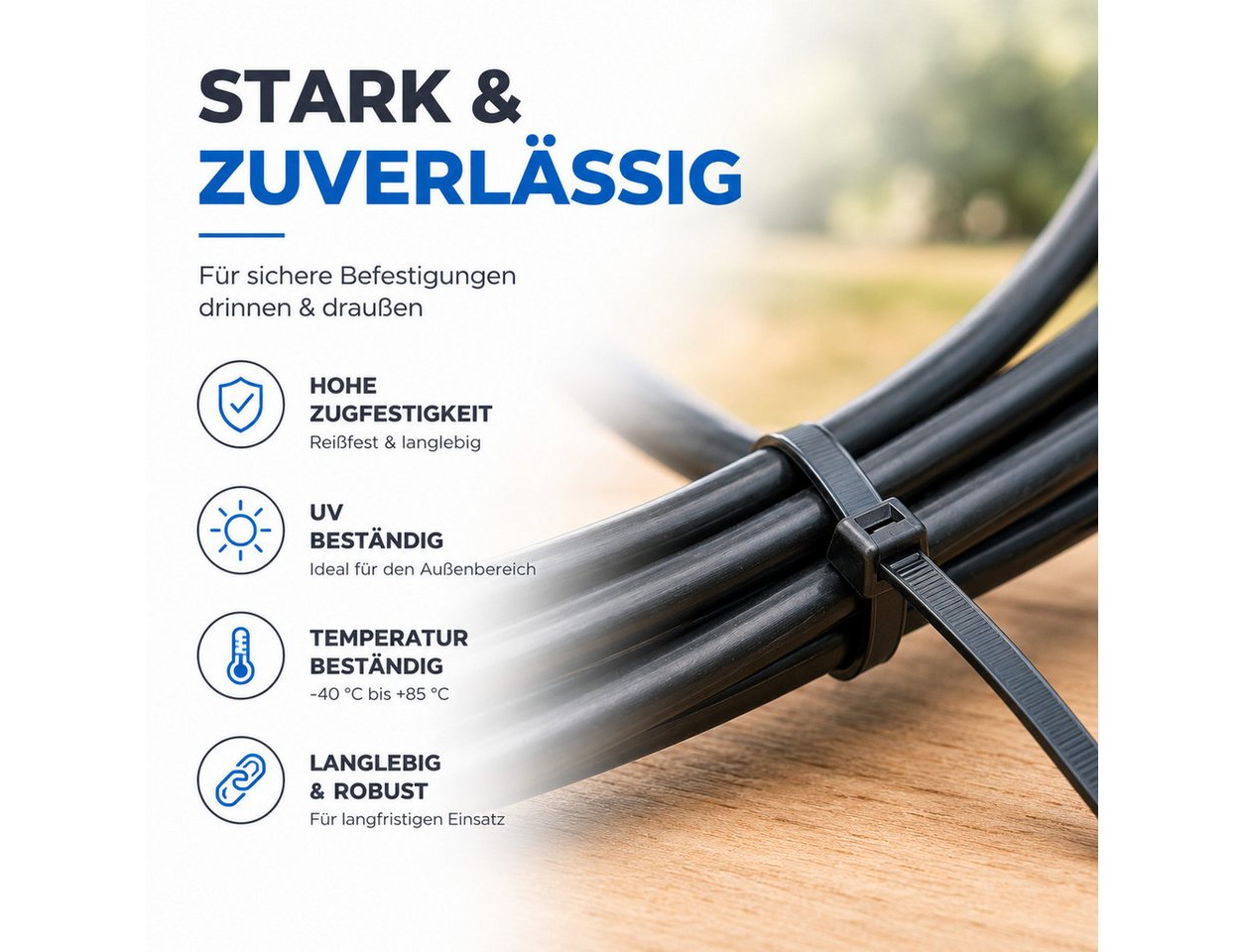TK Gruppe Kabelbinder 100 Kabelbinder aus Nylon, schwarz, Länge nach Wahl (100er Set) diverse Längen